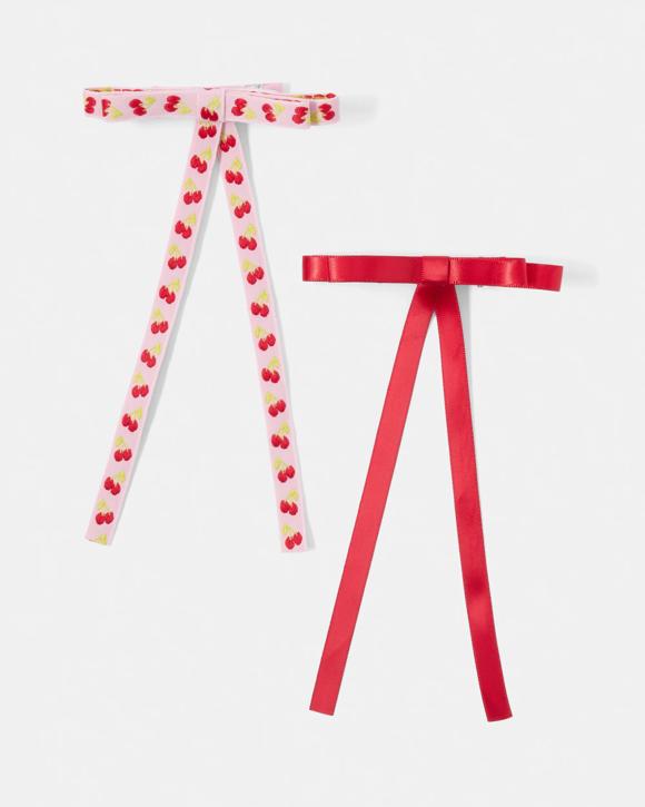 2 Pack Red and Pink Long Bow Hair Clips
