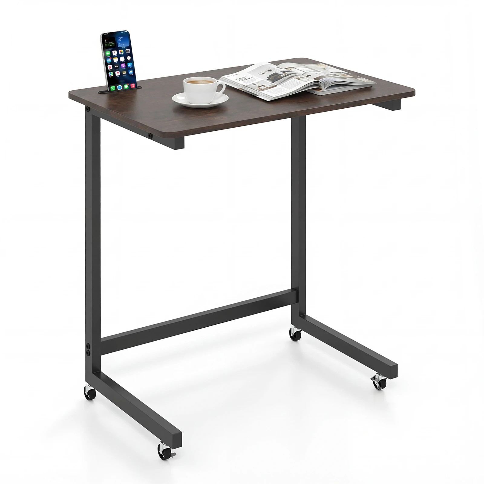 2 Costway C-shaped End Table Mobile Bedside Table Space-saving 60cm, 2 of 4