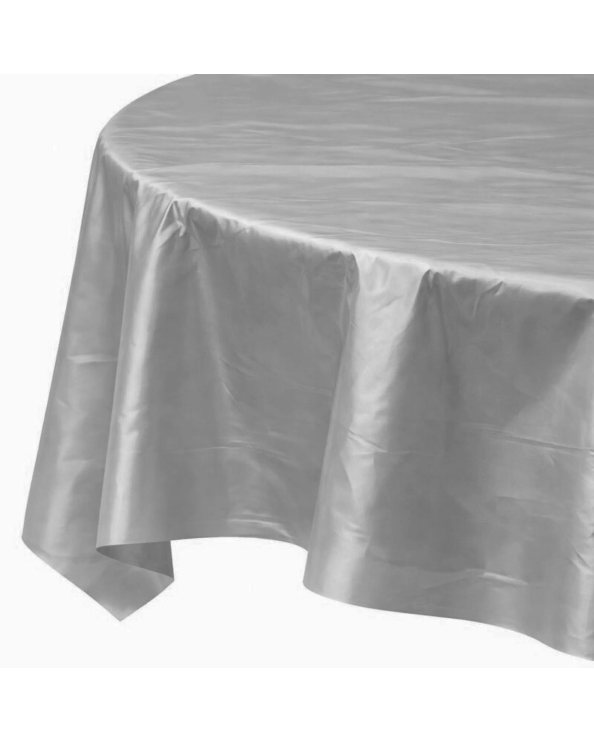 1 Unique Round Plastic Tablecloth - Silver, 1 of 3