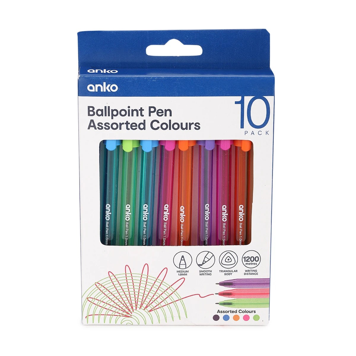 1 10 Pack Assorted Colours Ballpoint Pens, 1 of 4