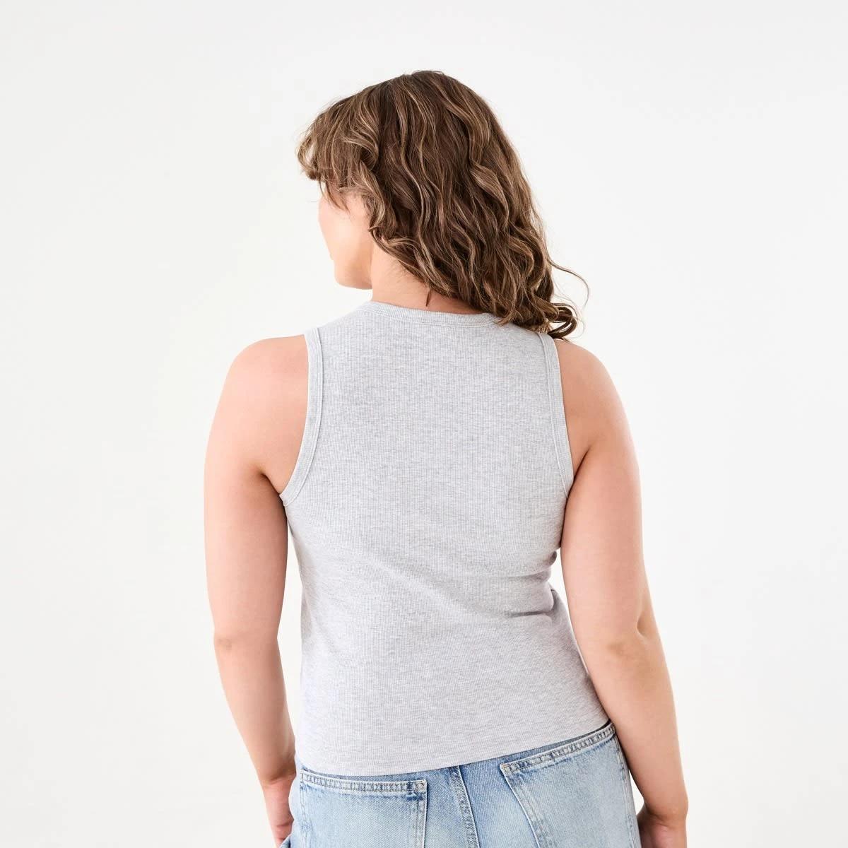3 Sleeveless Rib Button Tank SILVER MARLE, 3 of 5