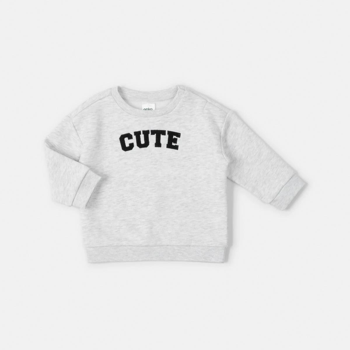 1 Drop Shoulder Sweatshirt Wht Cute, 1 of 3