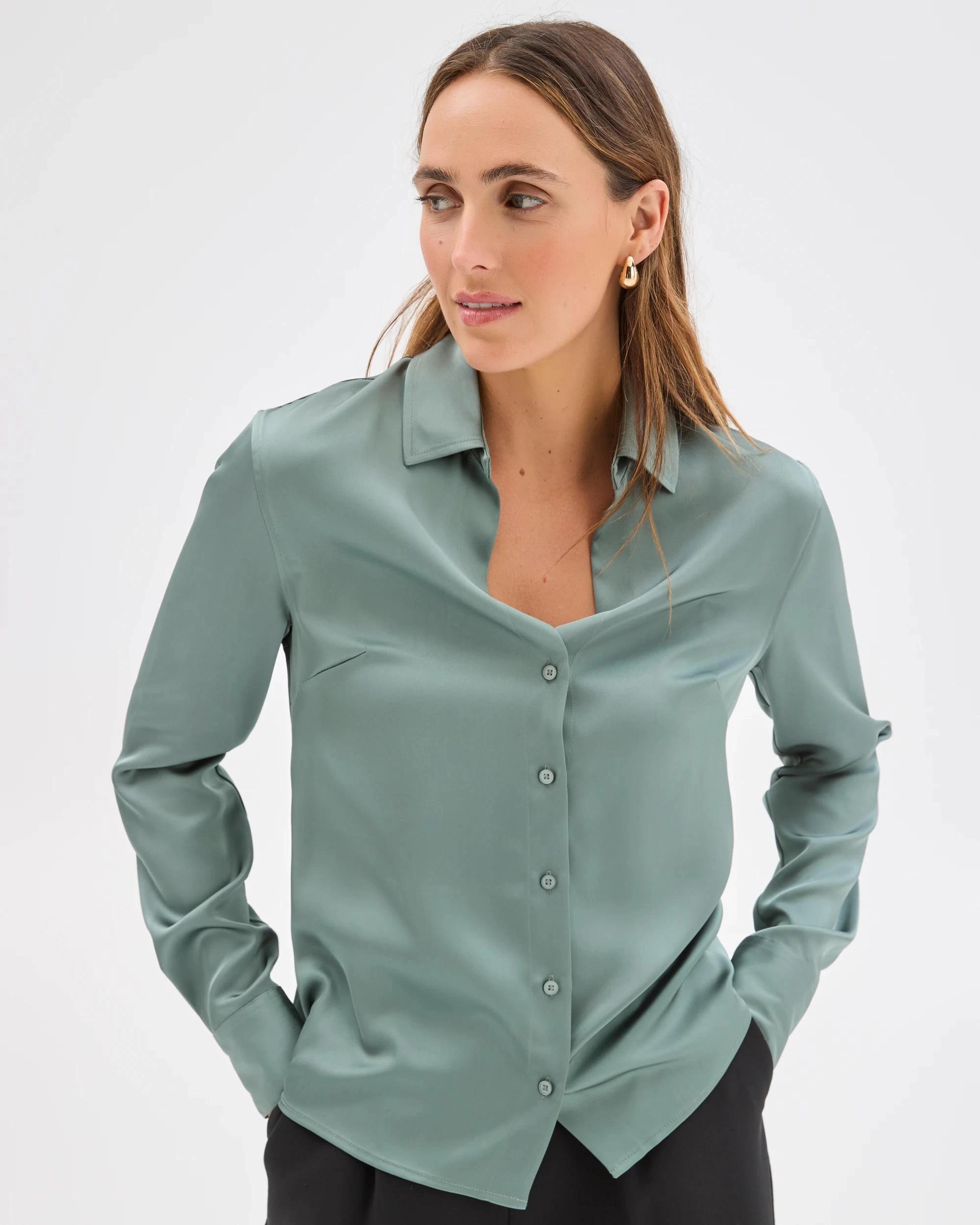 3 Preview Satin Long Sleeve Button Up Shirt SEAFOAM, 3 of 7