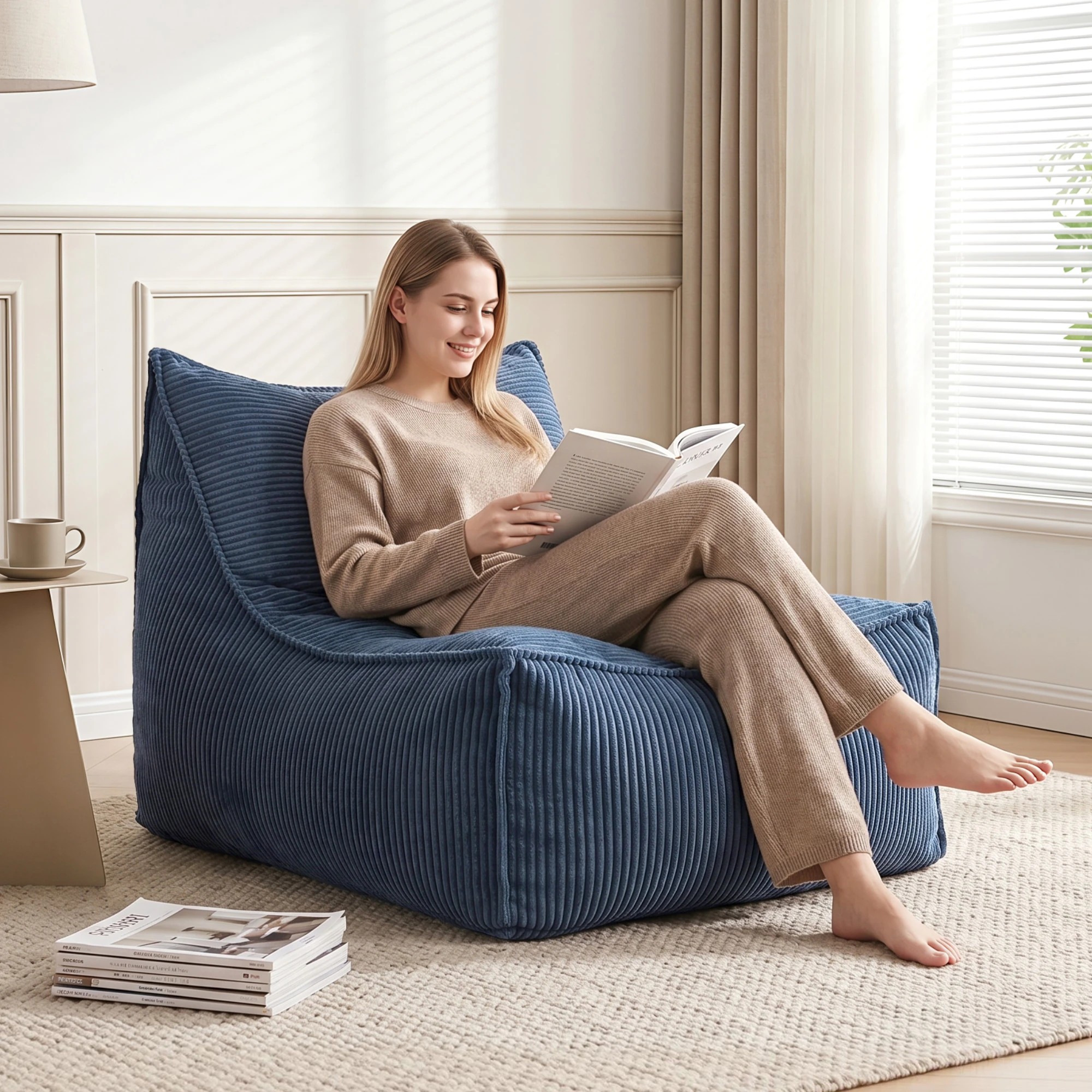 10 Artiss Bean Bag Chair Cover Corduroy No Filler Washable Lazy Sofa Cover - Blue, 10 of 10