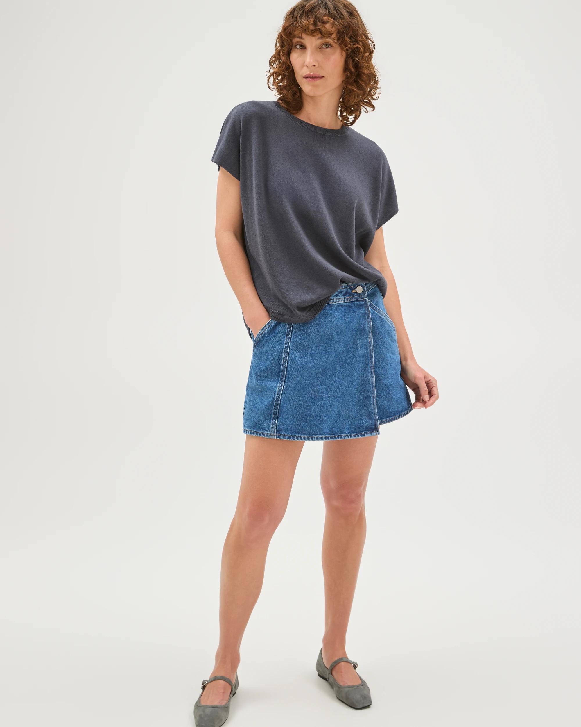4 Target Denim Cotton Rich Wrap Front Denim Skort MID INDIGO, 4 of 7