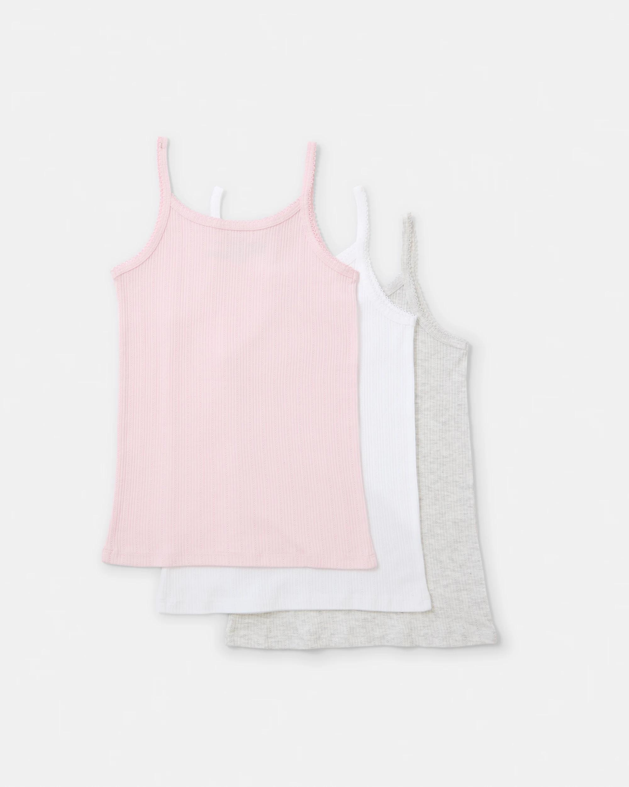 2 3 Pack Pointelle Singlets Pnk Singlt, 2 of 6