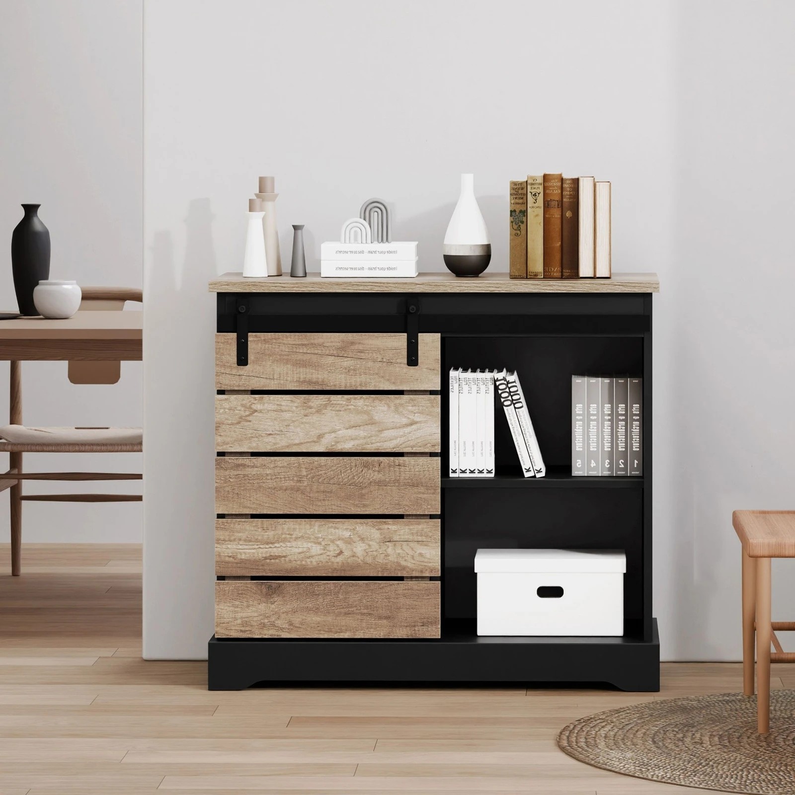 4 Alfordson Buffet Sideboard Cabinet Sliding Door Cupboard Storage Hallway Kitchen - Black, 4 of 10