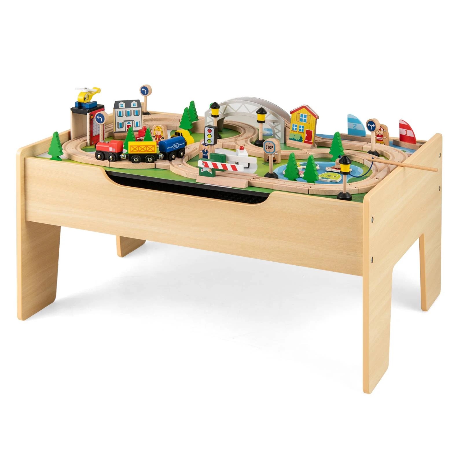 1 Costway Kids Wooden Construction Play Table w/Train Set, 1 of 4