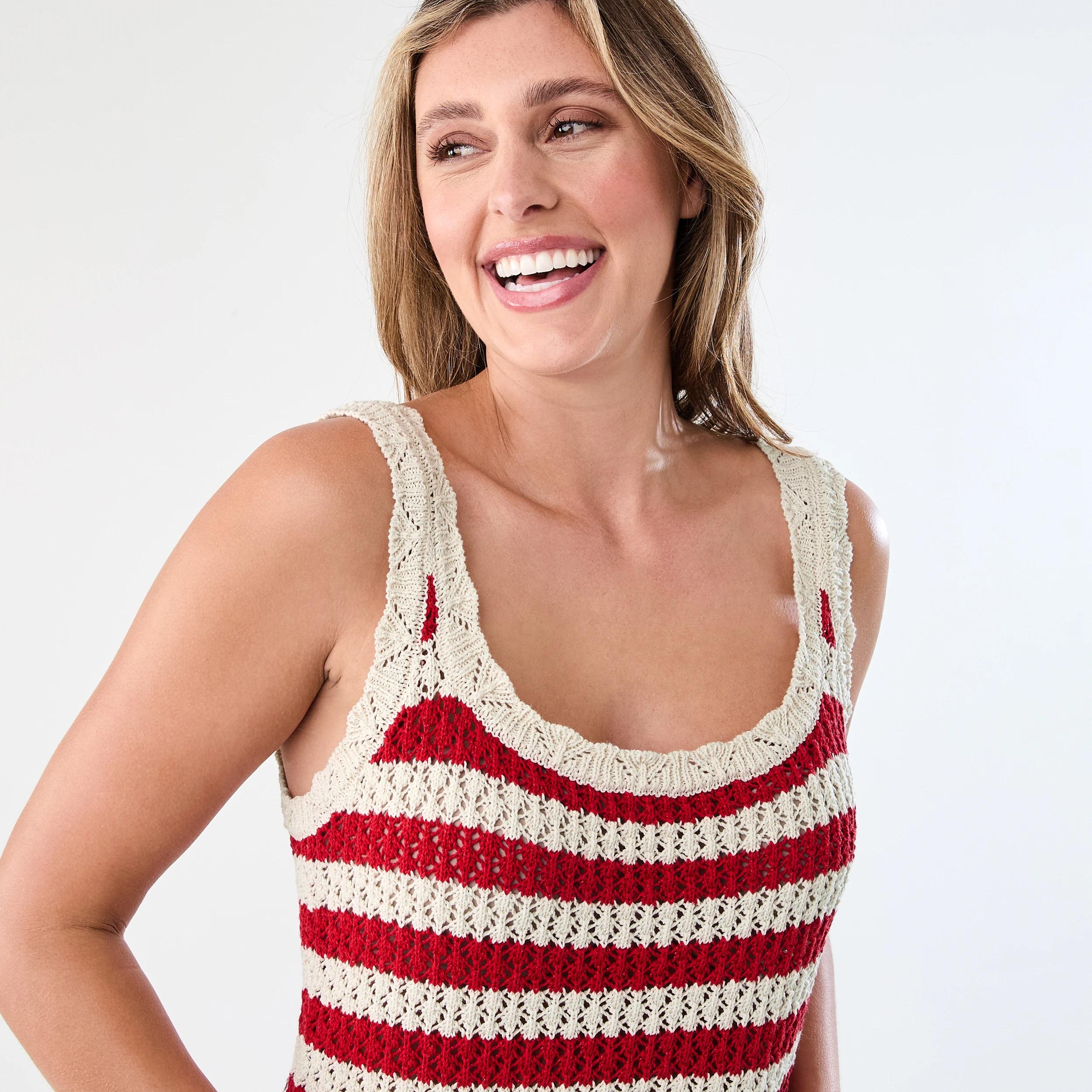 4 Square Neck Crochet Tank Berry Strp, 4 of 6