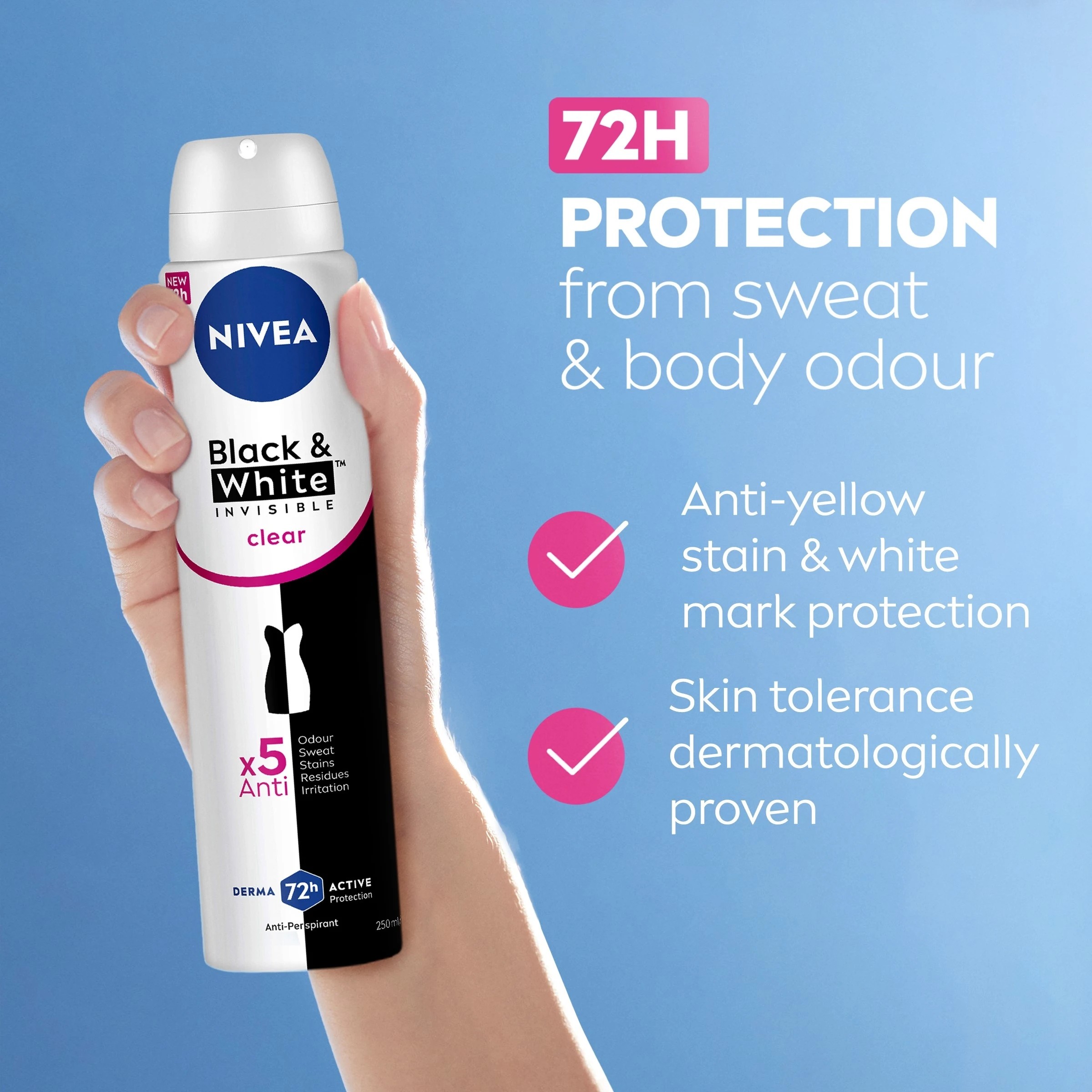 3 Nivea Black & White Invisible Clear Anti-Perspirant Aerosol Deodorant 250ml, 3 of 7