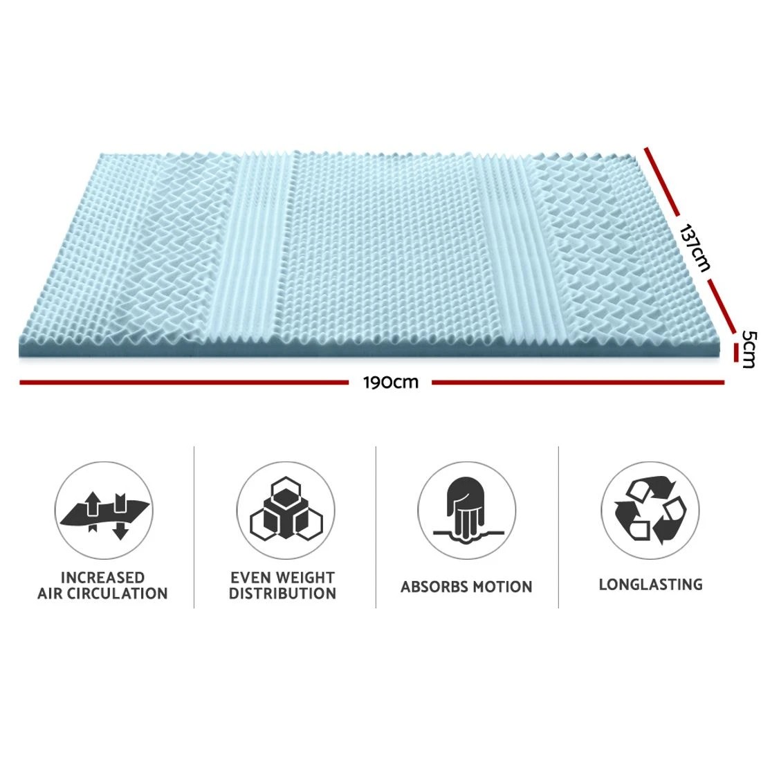 2 Giselle Bedding Memory Foam Mattress Topper 7-Zone 5cm Double - Double Bed - Blue, 2 of 5