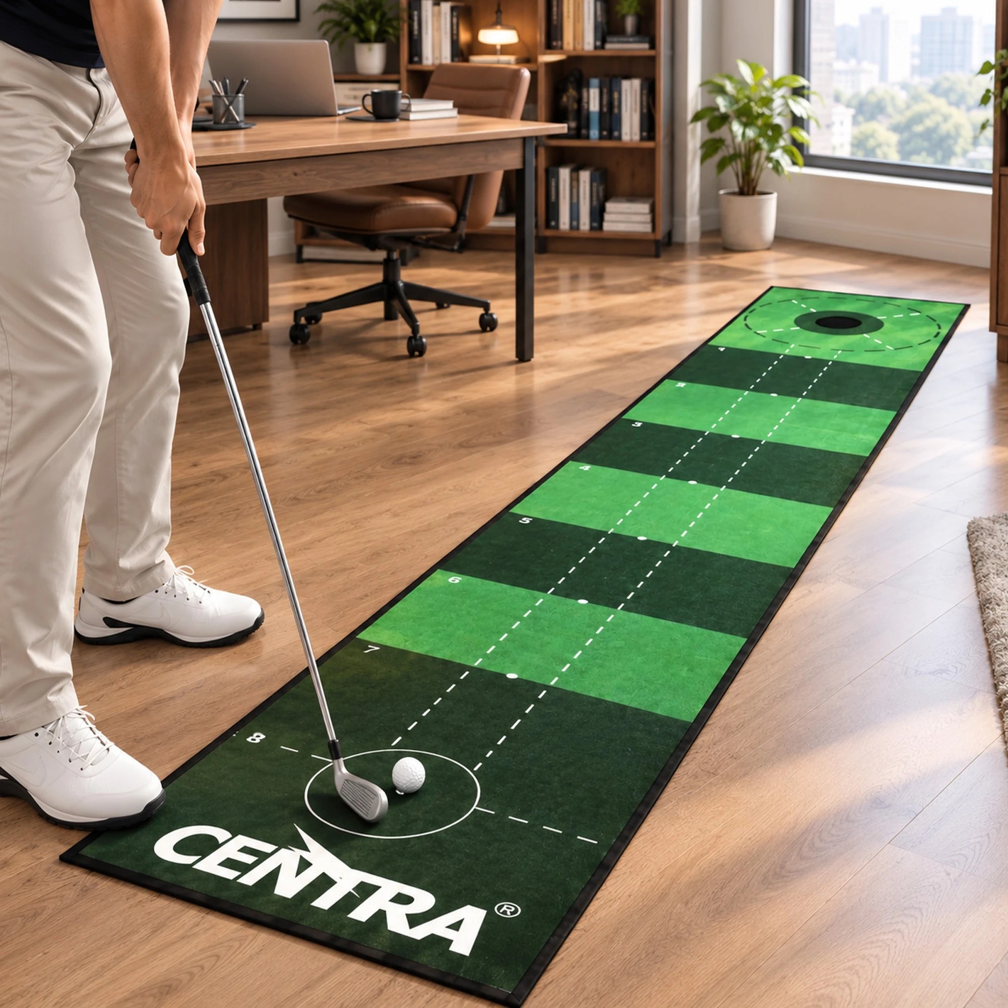 8 Centra Golf Putting Mat 3m Indoor Non Slip Backing for Home Office,Green, 8 of 8