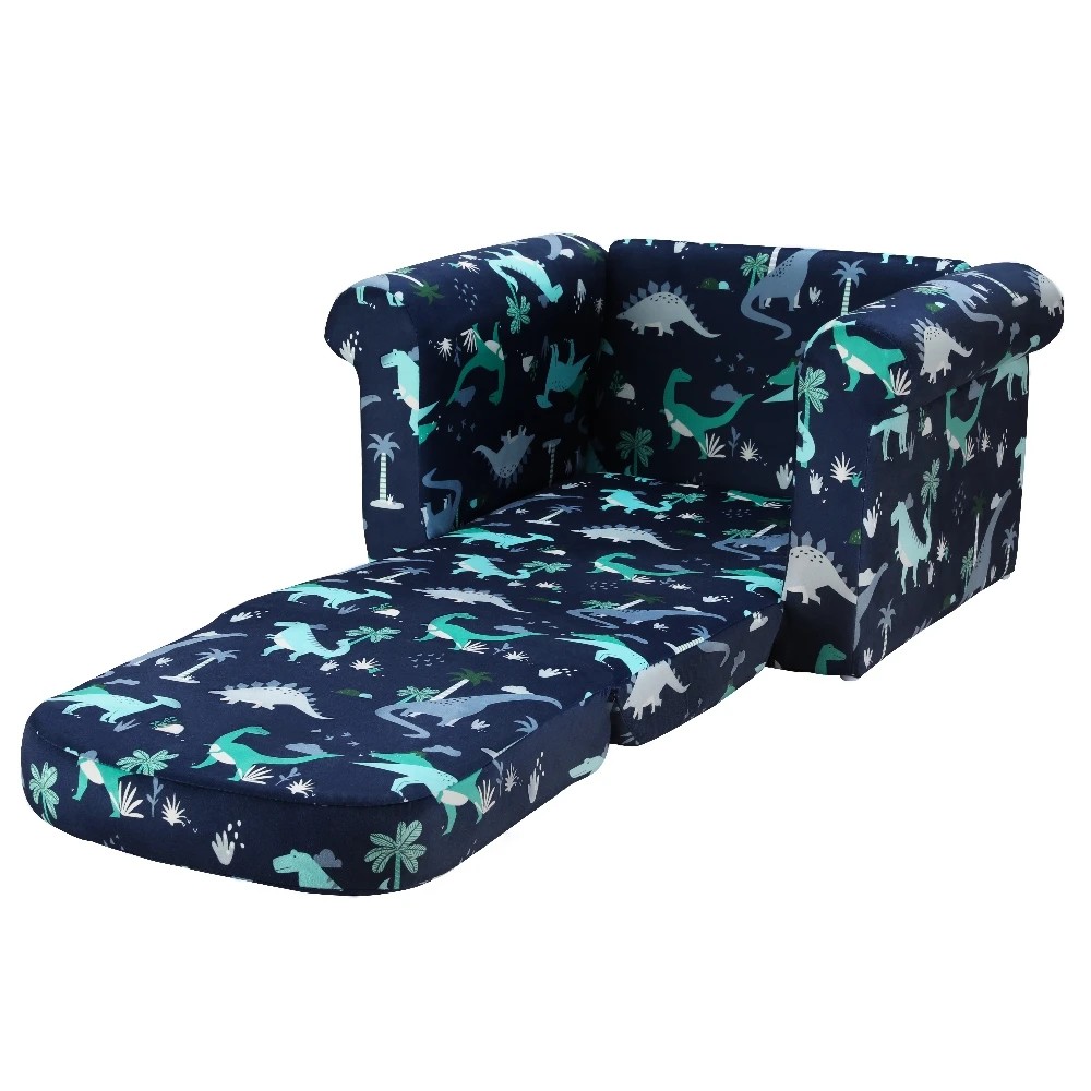 1 Keezi Kids Sofa 1 Seater Children Flip Open Couch Lounger Armchair Dinosaur Navy - Natural, 1 of 5