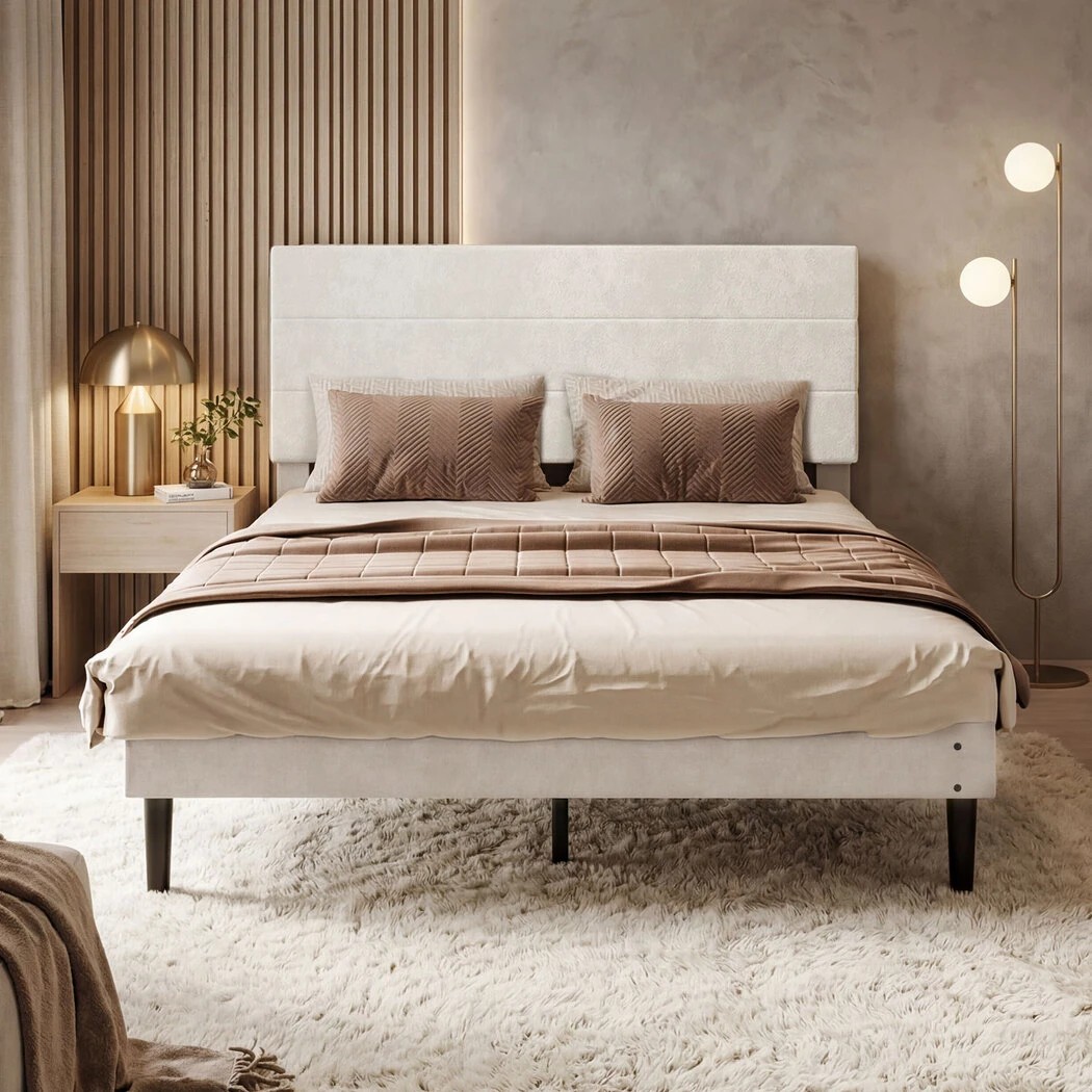 7 Levede Queen Bed Frame with Headboard, Off White color, 7 of 8