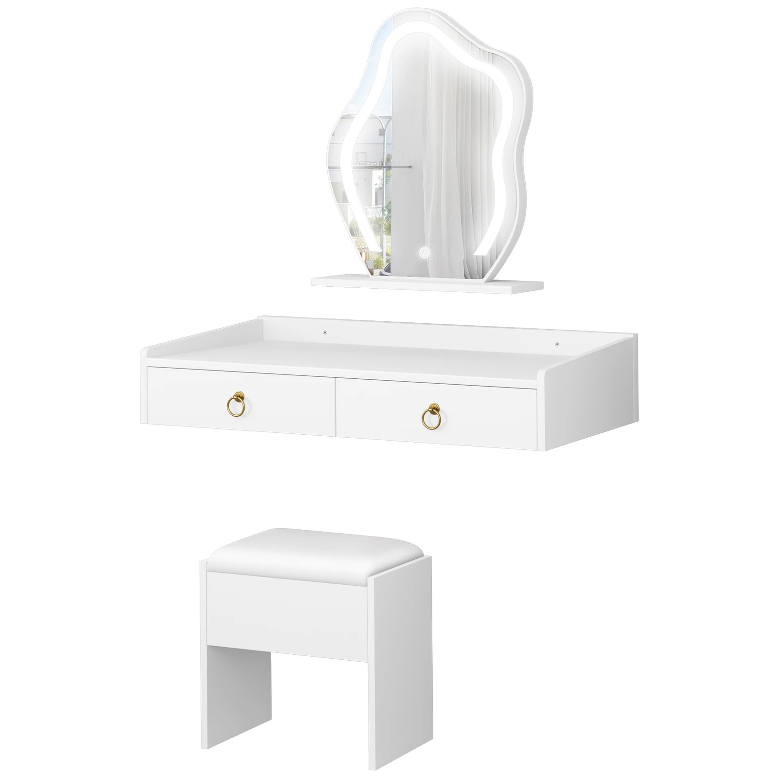1 Alfordson Dressing Table Stool Floating Makeup LED Vanity Desk - White, 1 of 9