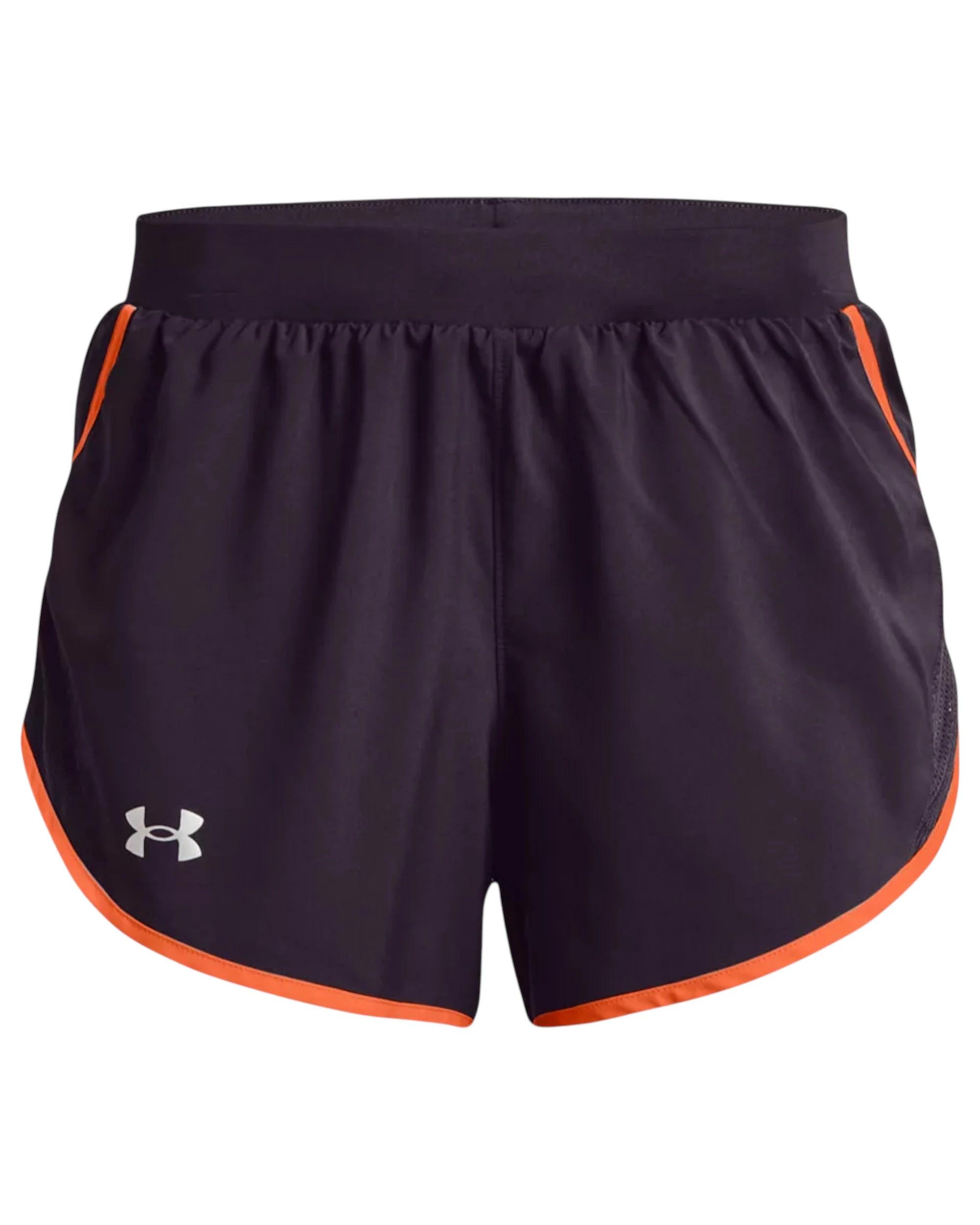 1 Under Armour Womens Dark Purple/ Orange Fly-By 2.0 Shorts DARK PURPLE/ORANGE, 1 of 6