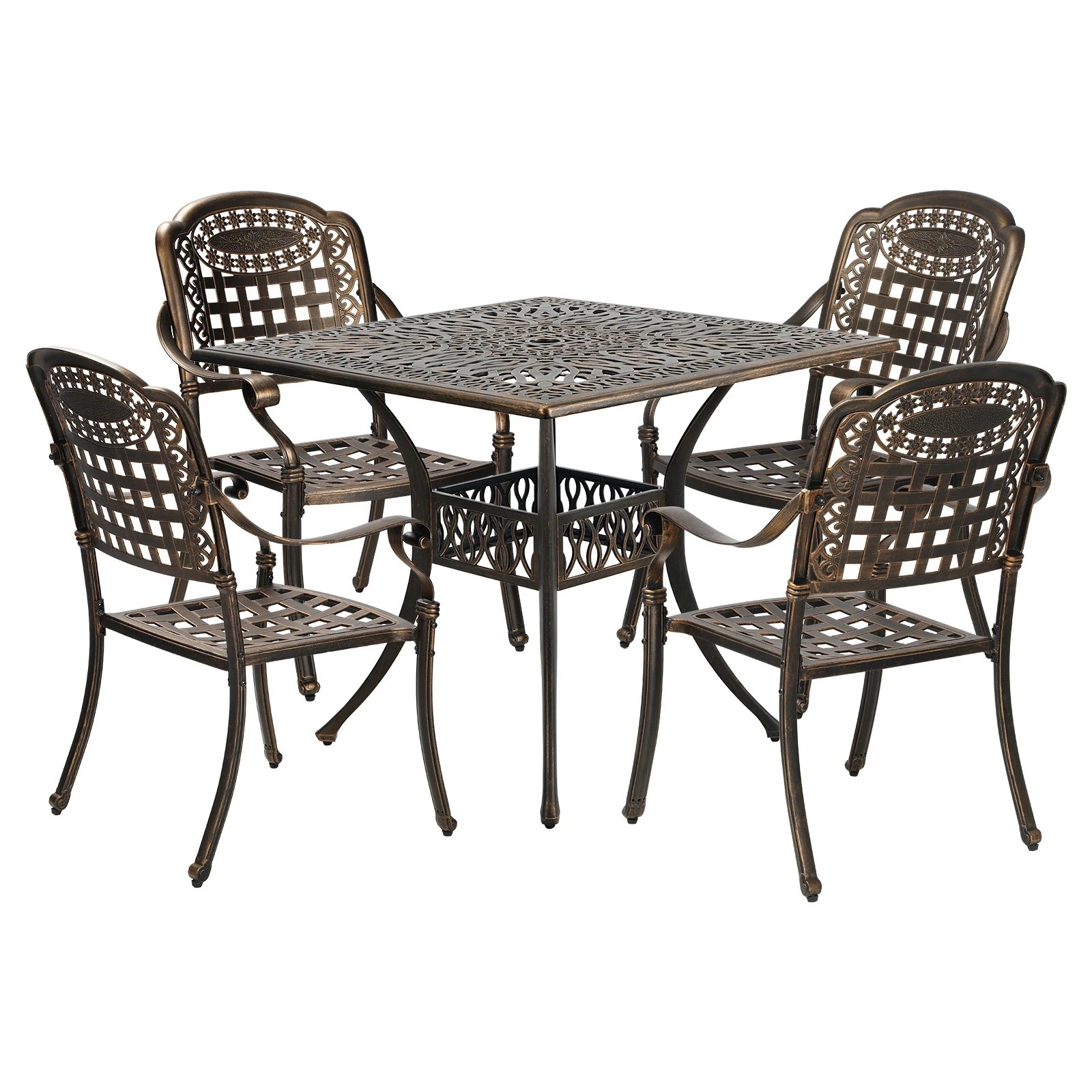 1 Livsip 5 Piece Outdoor Dining Setting Bistro Patio Set Cast Aluminium Furniture - Bronze, 1 of 7