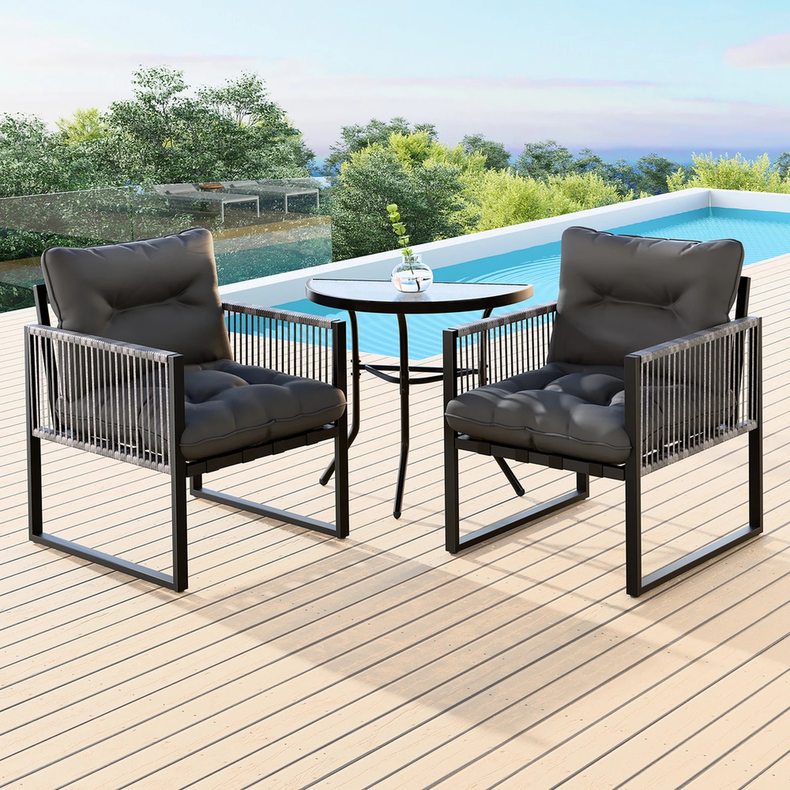 10 Alfordson 3PCS Outdoor Furniture Setting Patio Garden Table Chair Set Wicker - Grey, 10 of 10