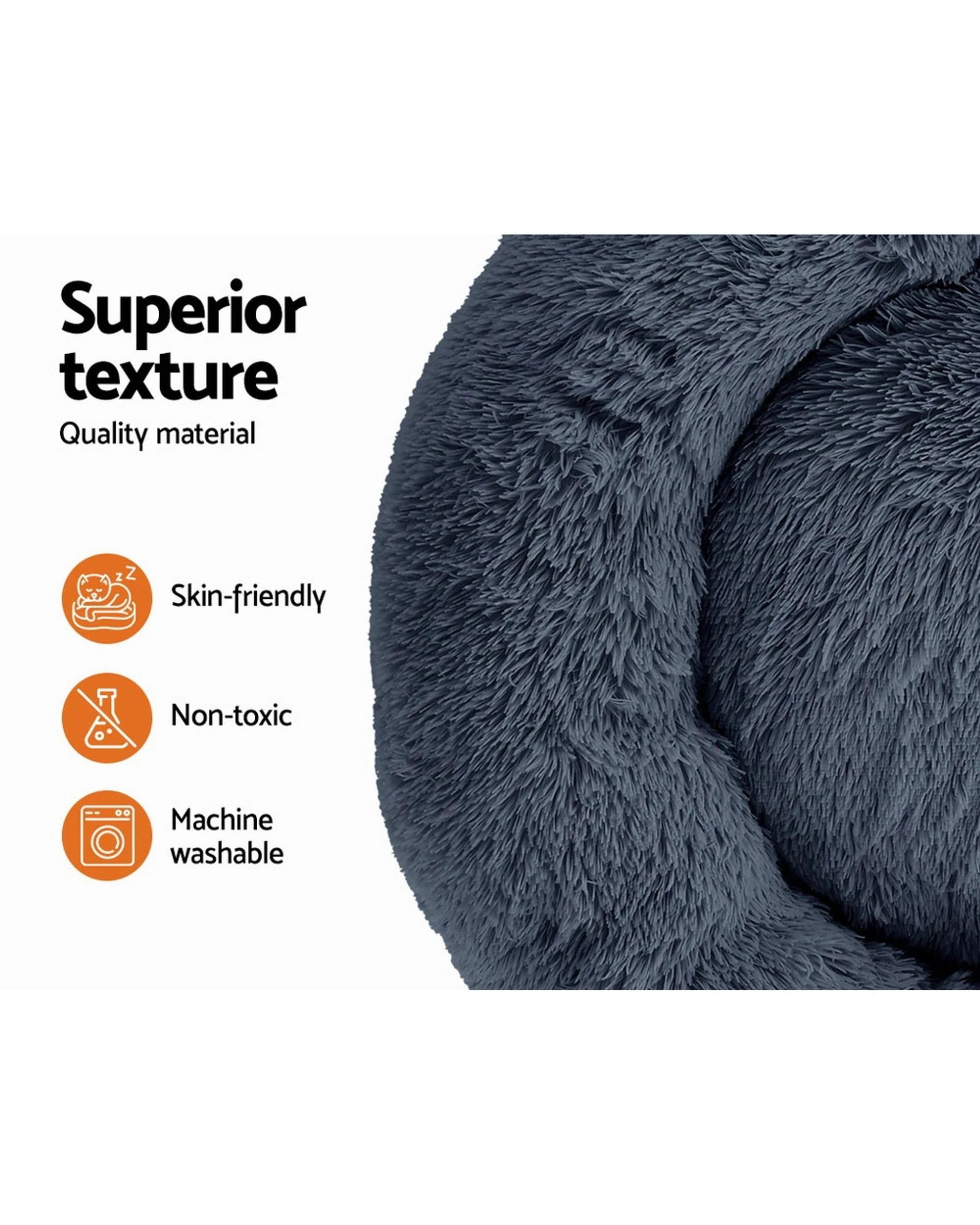 3 i.Pet Pet Bed Dog Cat 90cm Large Calming Soft Plush Bed - Grey, 3 of 5