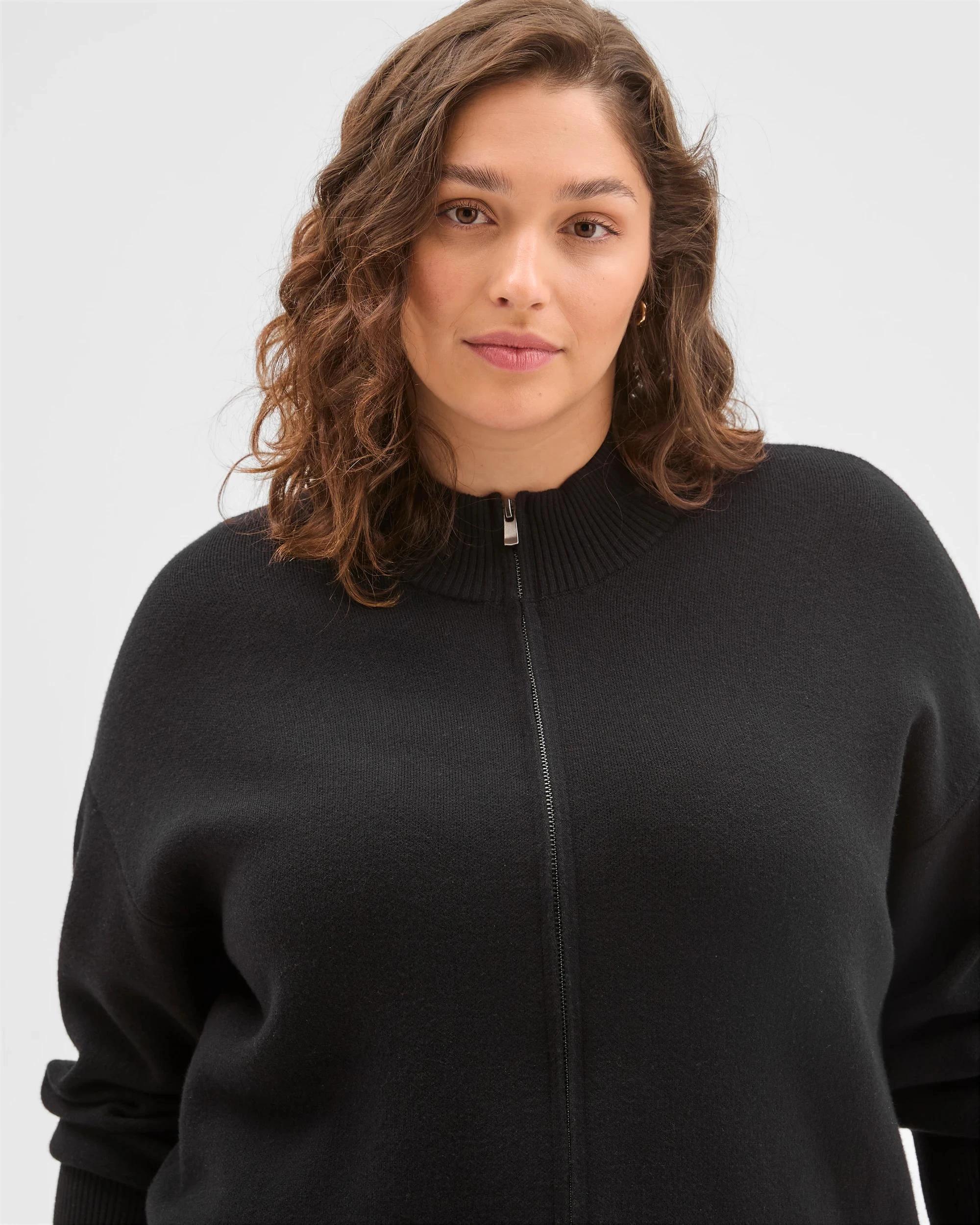 5 Target Curve Plus Size Clean Knit Zip Through Sweater BLACK, 5 of 7