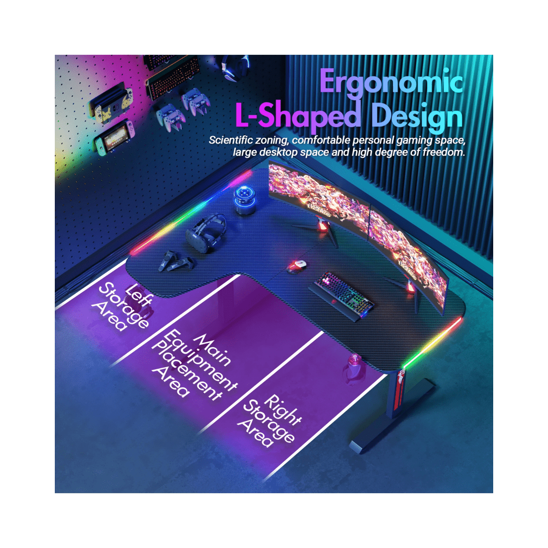 4 Advwin 160cm L Shaped Gaming Desk Rgb Led Light Computer Desk Black, 4 of 9