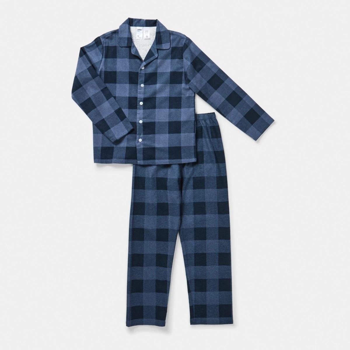 6 Flannelette Pyjama Set Blu Checks, 6 of 9