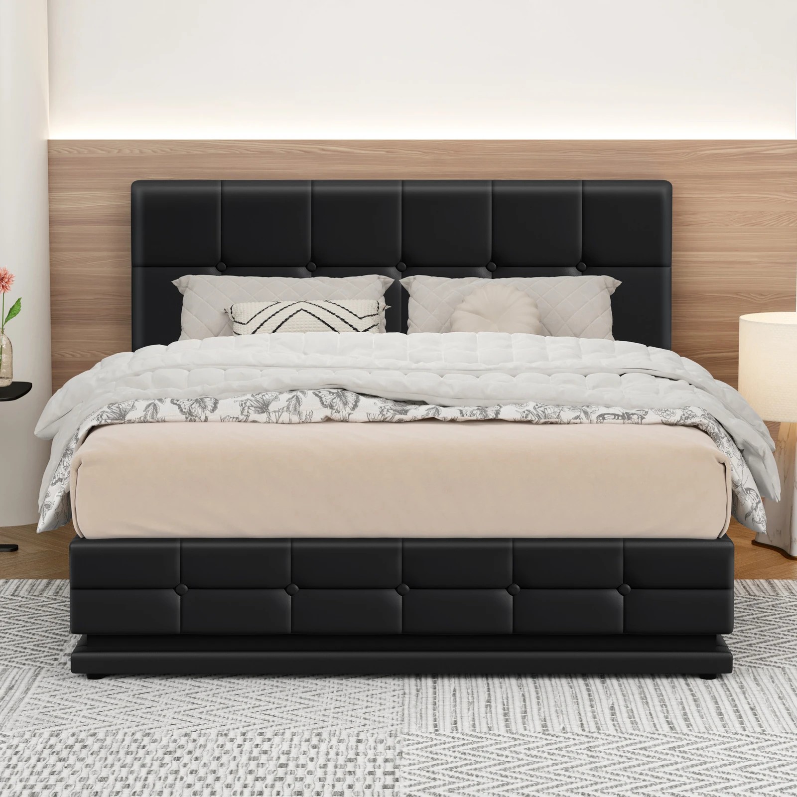 3 Alfordson Bed Frame Double Size Platform RGB LED Gas Lift Base Storage - Black, 3 of 10