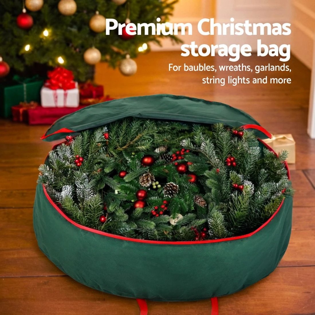 6 Jingle Jollys Christmas Garland Wreath Storage Bag Baubles Ornaments Container Durable Space Saving Modern Decor - Green, 6 of 7