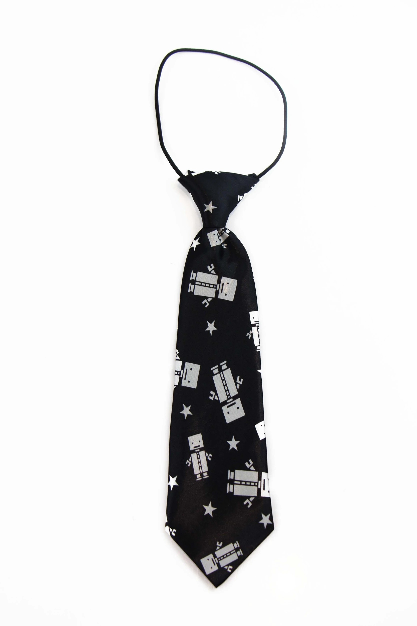 3 Zasel Kids Boys Black & White Patterned Elastic Neck Tie - Robot - Multi, 3 of 3