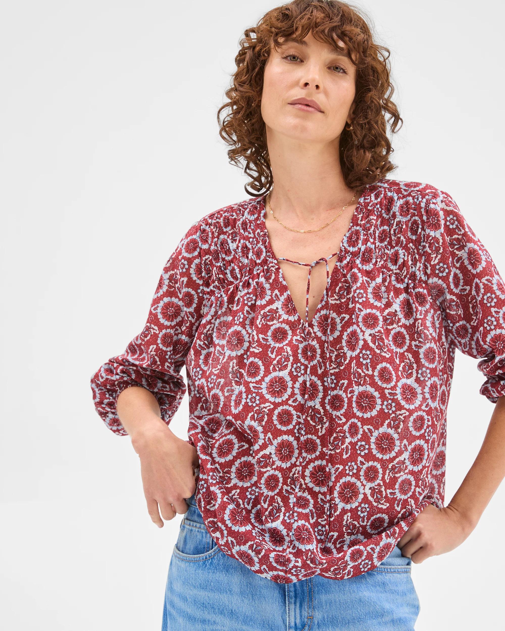 4 Target Woman Australian Cotton Long Sleeve Print Gather Detail Blouse FLORAL, 4 of 7