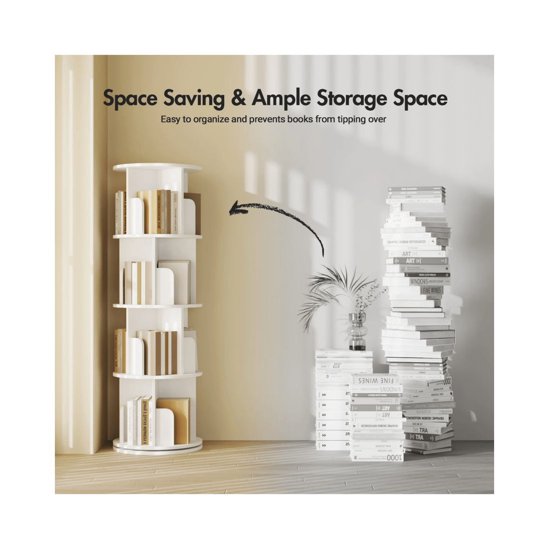 6 Advwin 4 Tiers Bookshelf Rotating Corner Bookcase Cabinet Revolving Display Stand Rack White, 6 of 8