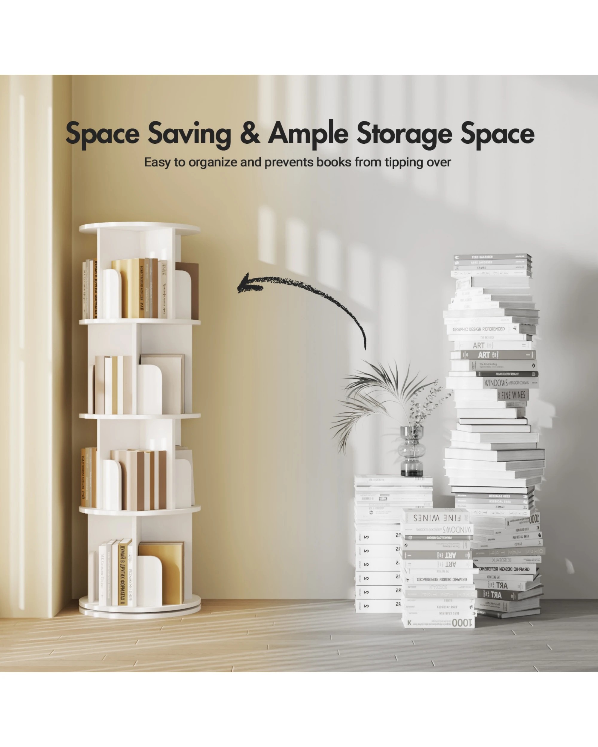 6 Advwin 4 Tiers Bookshelf Rotating Corner Bookcase Cabinet Revolving Display Stand Rack White, 6 of 8