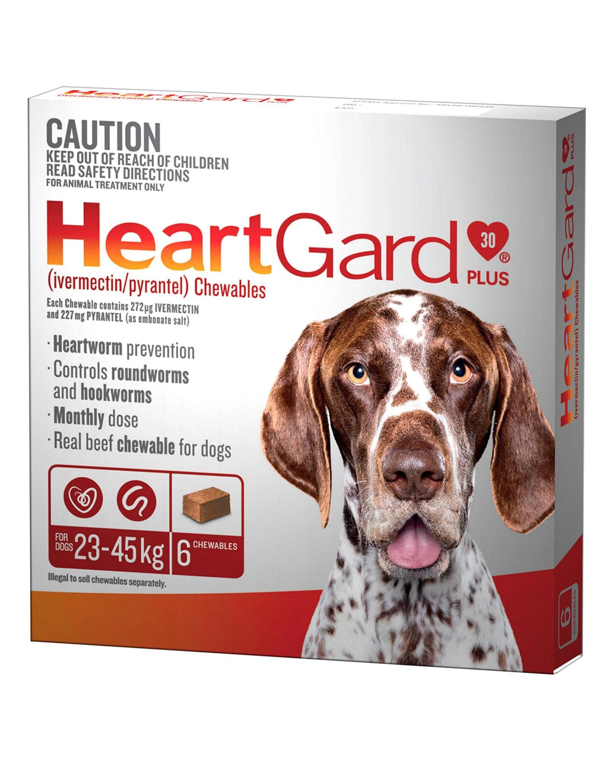 1 Heartgard Plus 23-45kg Dogs Wormer Treatment & Control Brown 6 Chews, 1 of 2