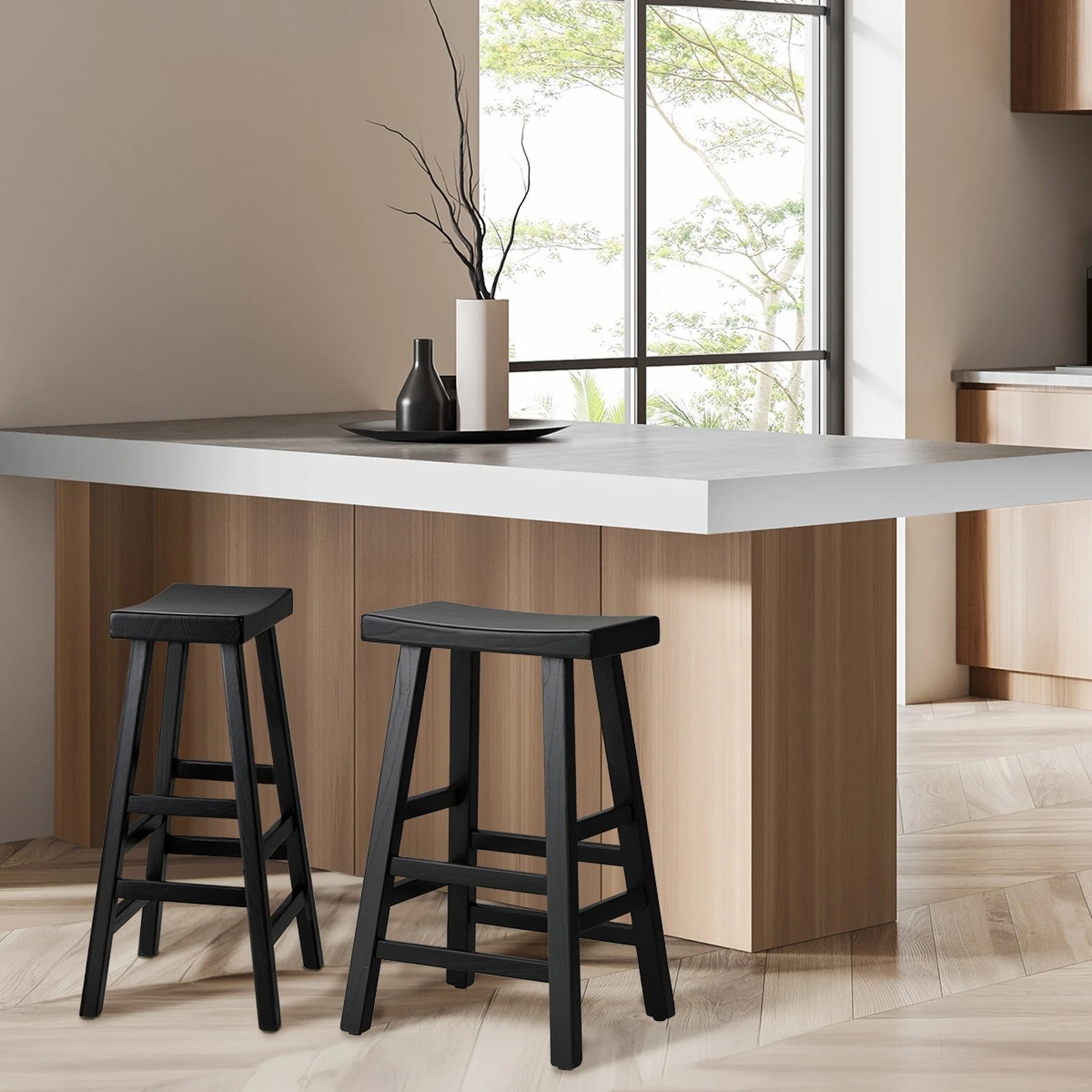 5 Oikiture 2x Bar Stools Kitchen Stool Wooden Counter Chairs Barstools
 - Black, 5 of 10