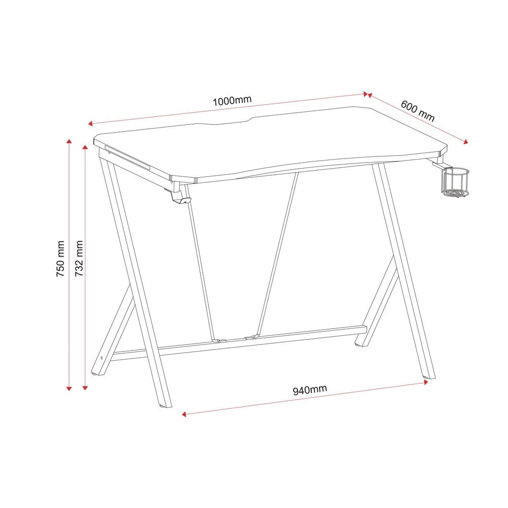 8 Typhoon Bathurst LED Gaming Desk 1000mm Black Desks, Tables and Workstations, 8 of 8