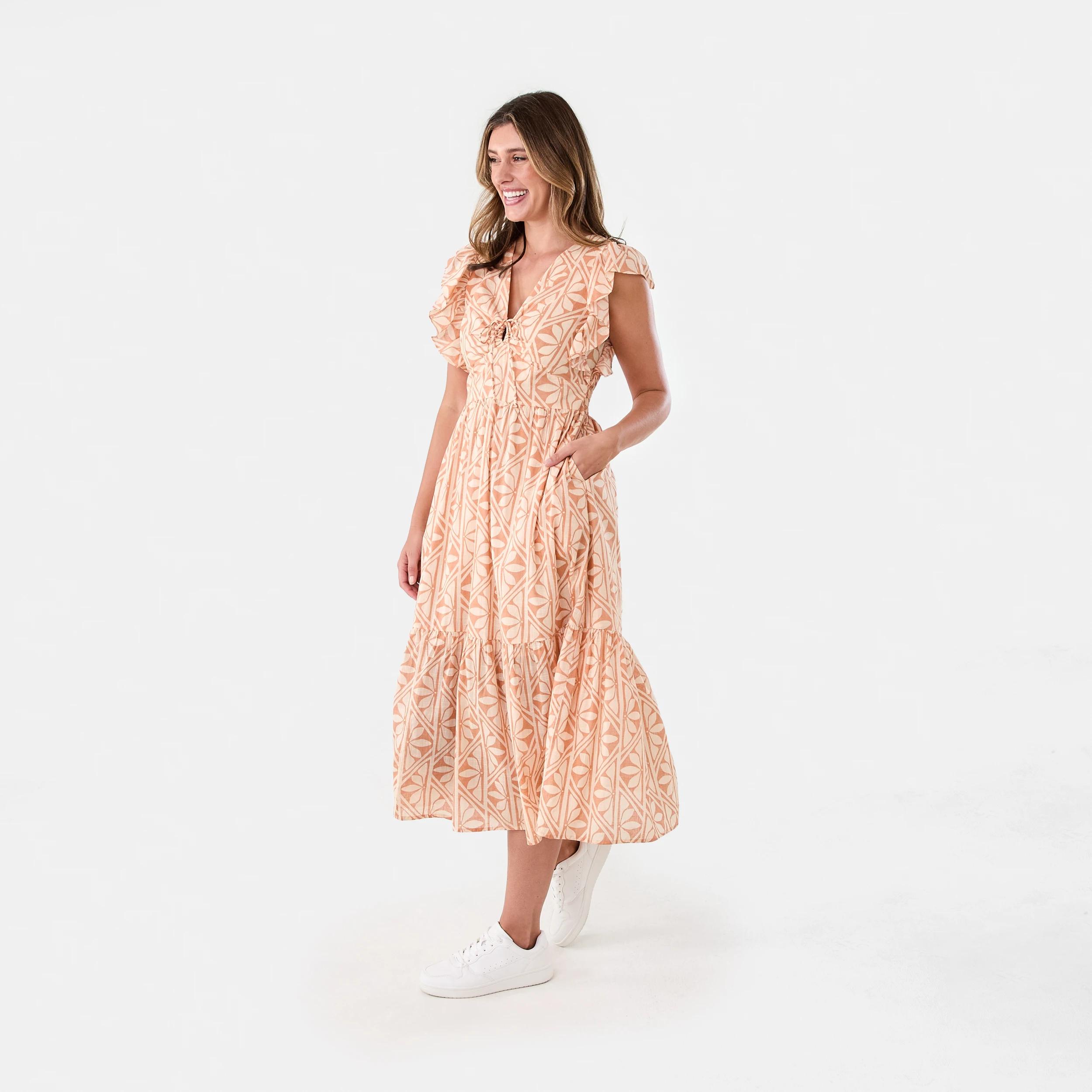 2 Sleeveless Flutter Tie Detail Midi Dress Flrl Tile, 2 of 8