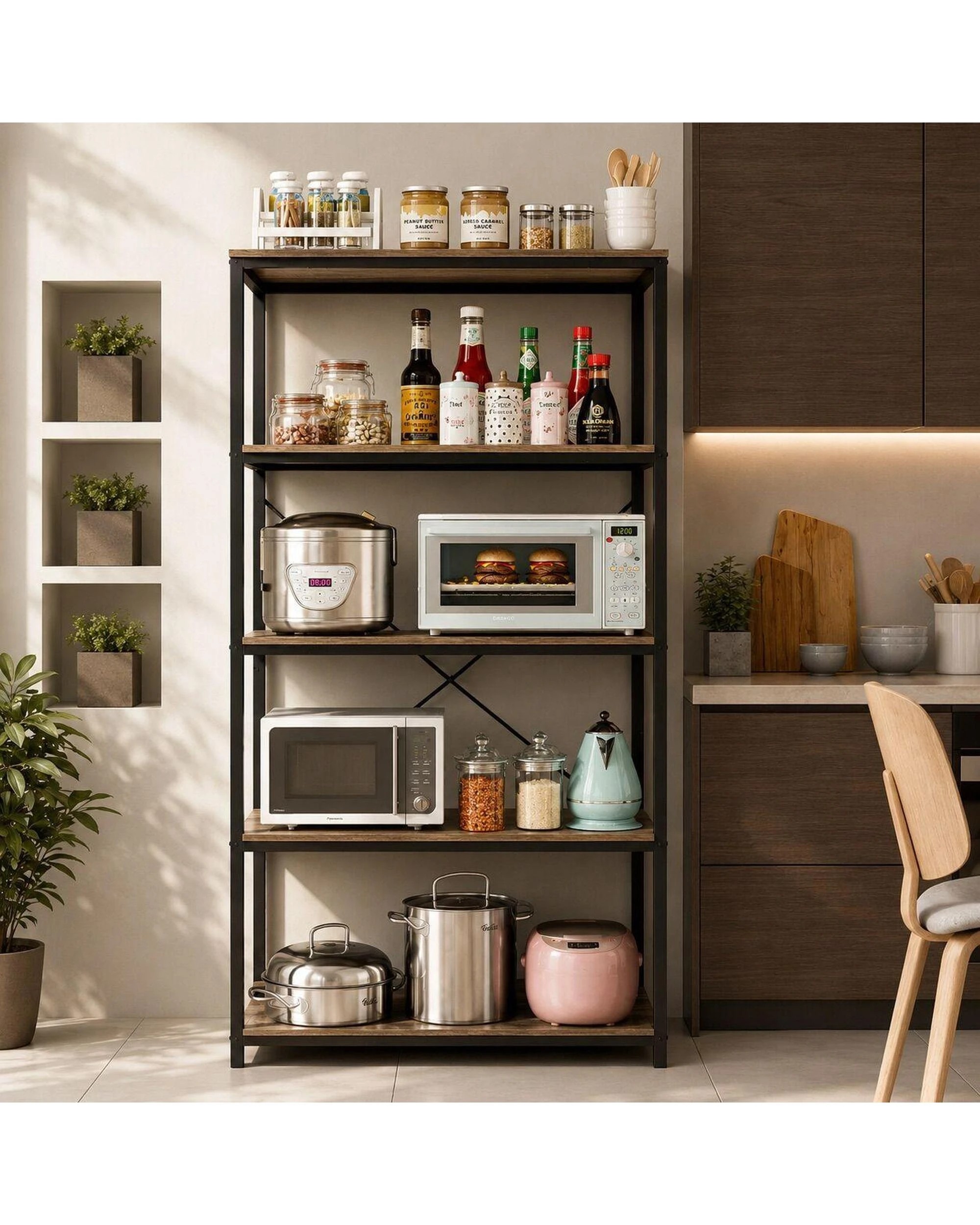 9 HelloFurniture Rome Industrial Style 5-Tier Storage Bookshelf - Oak - Shelf/Bookshelf - Partical Board, 9 of 10