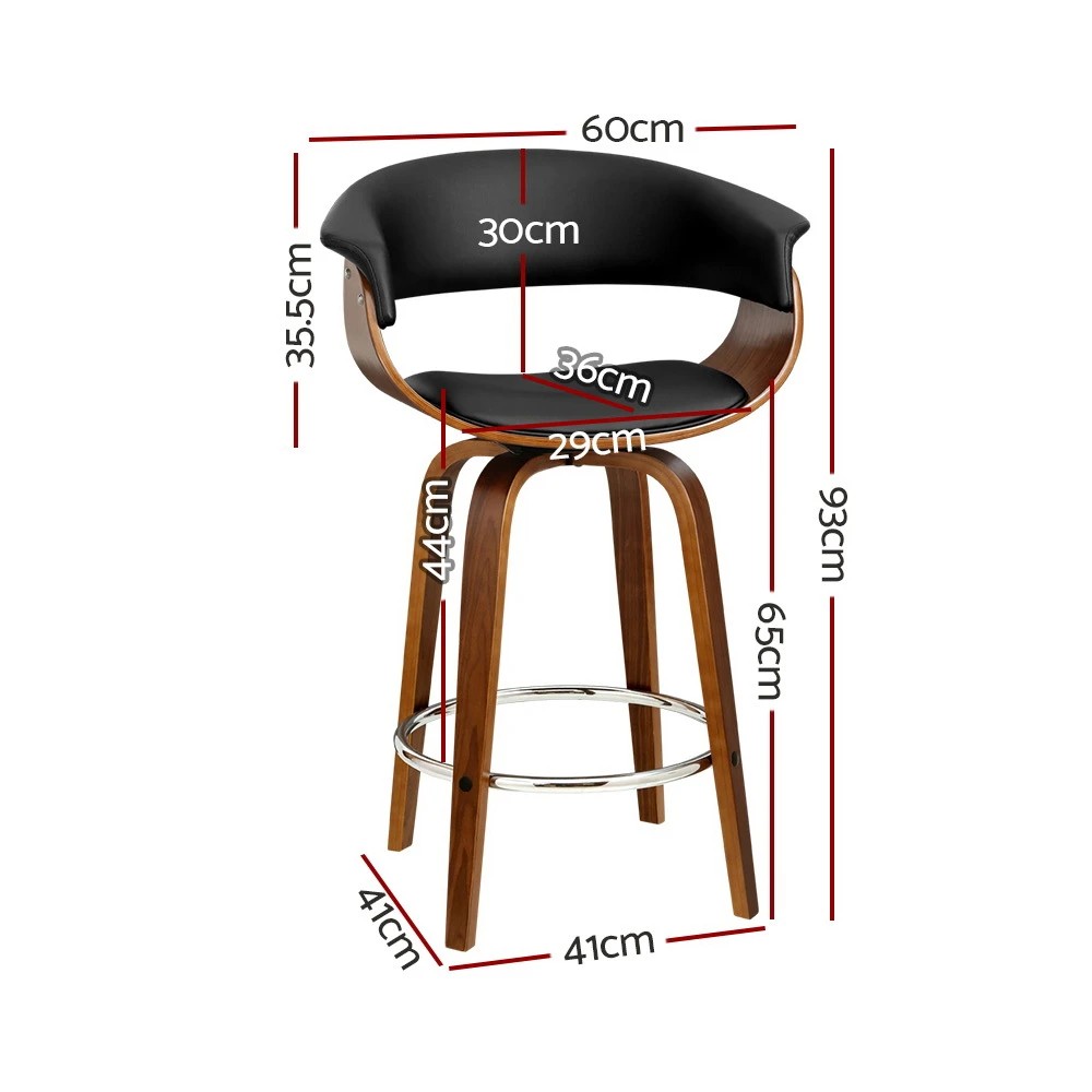 2 Artiss 4x Bar Stools Swivel PU Seat Wooden - Black, 2 of 7