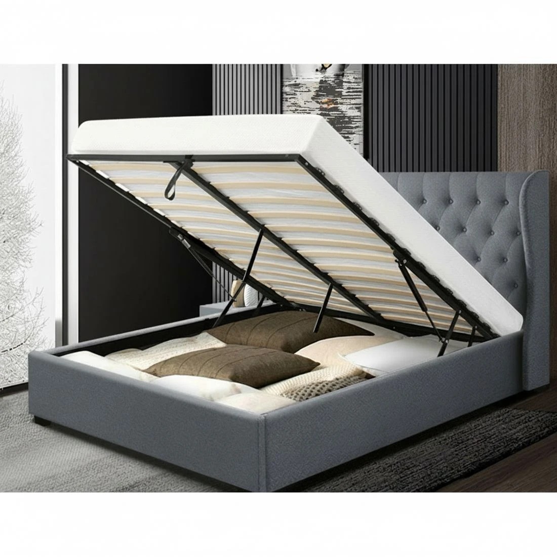 5 Artiss Bed Frame Queen Size Gas Lift  ISSA - Grey, 5 of 8