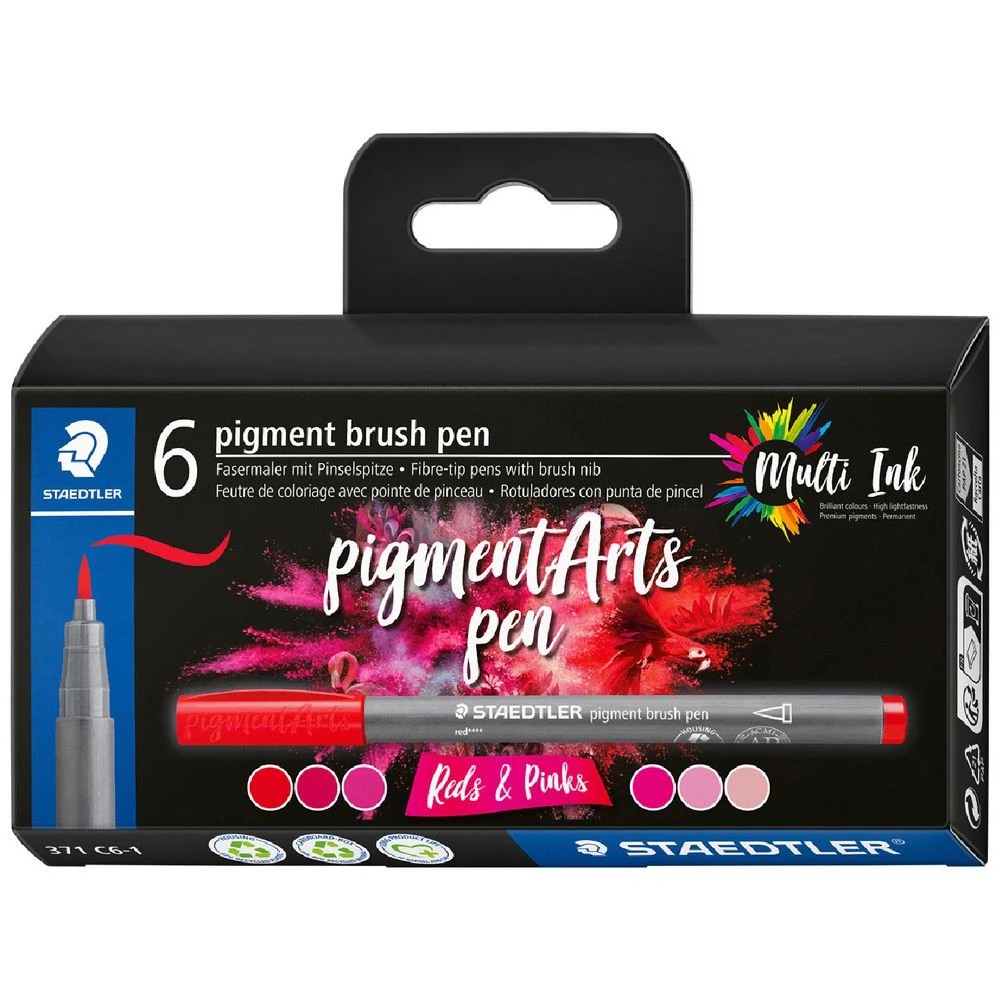 1 Staedtler Pigment Arts Brush Pens Reds & Pinks 6 Pack, 1 of 2