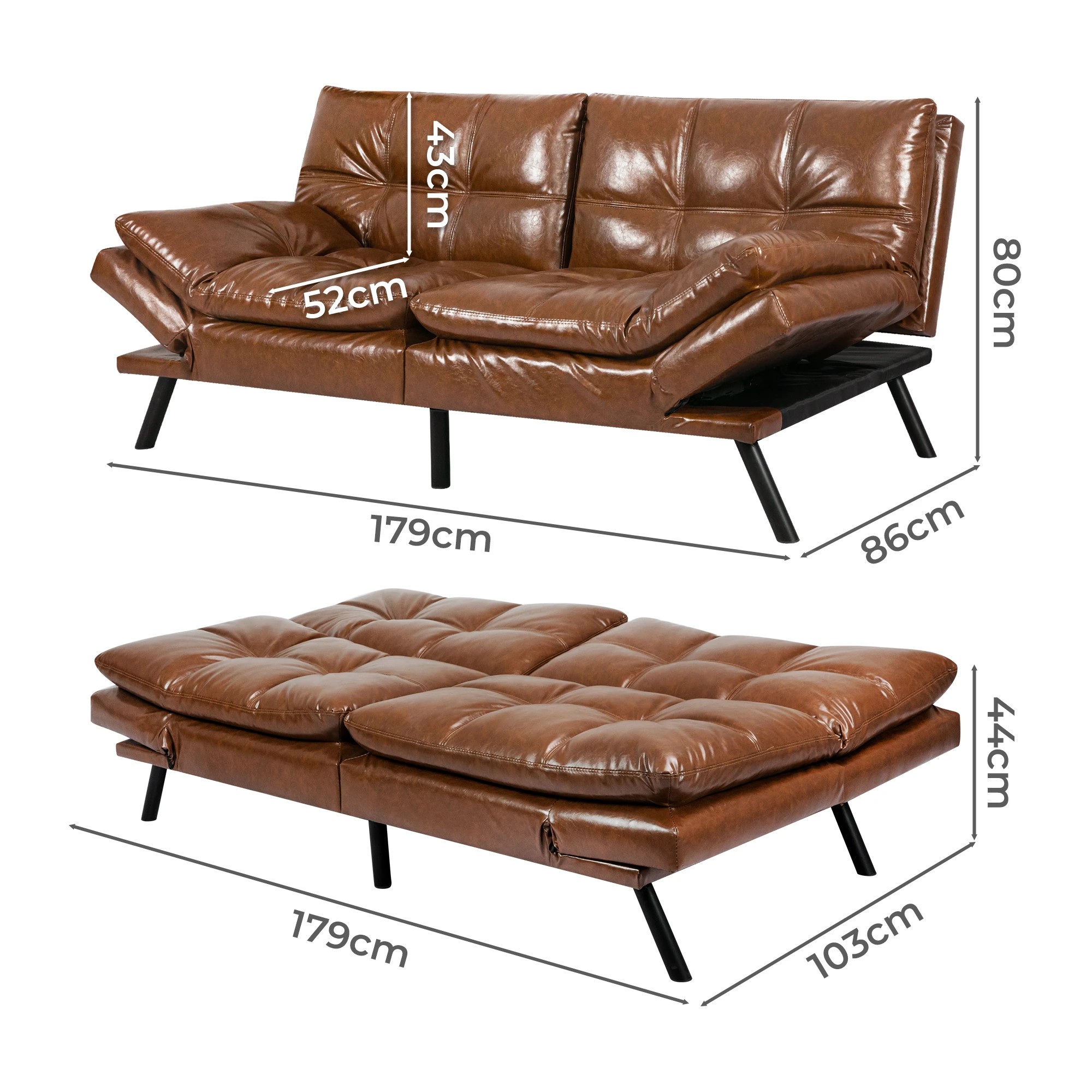 2 Levede 3 Seater Leather Sofa Bed, 2 of 4