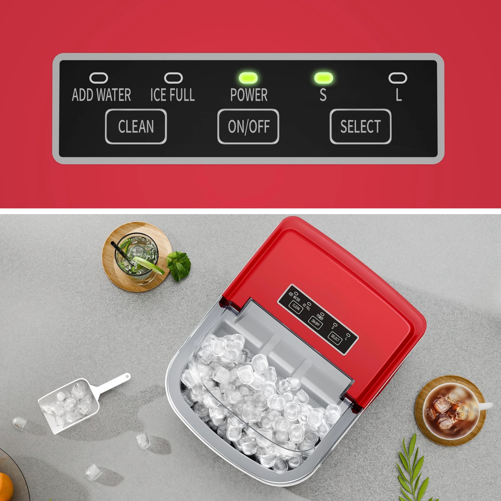 5 Alfordson Portable Ice Maker Machine Countertop 12kg Ice Cube Tray - Red, 5 of 10