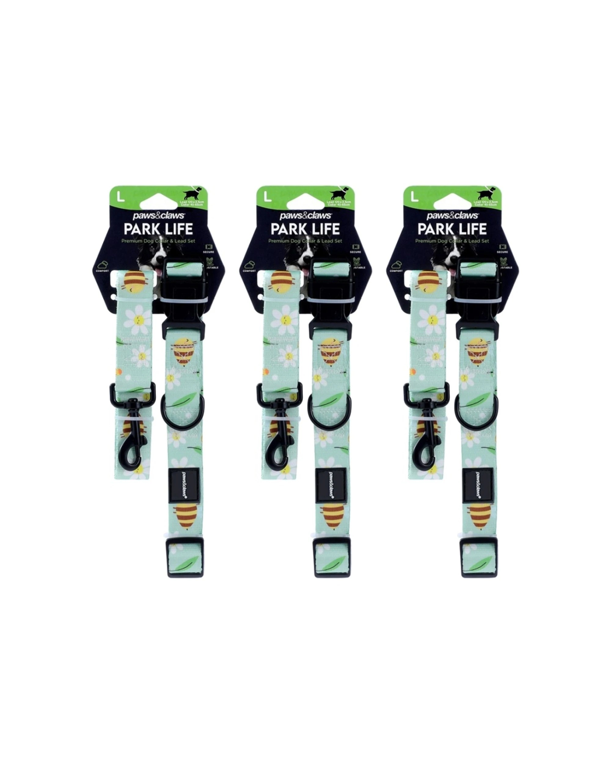1 Paws & Claws 3PK Pet Dog Collar Lead Set Large - Assorted, 1 of 8