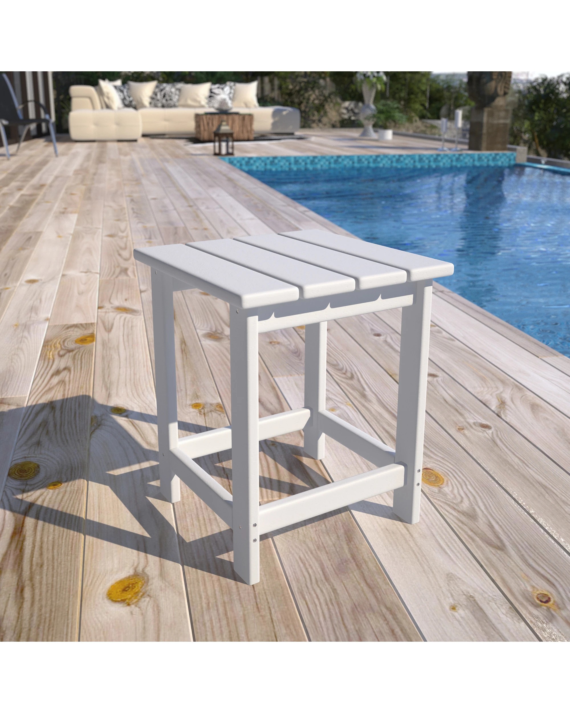 2 EHOMMATE Outdoor HDPE Square Side Table - White - White, 2 of 8