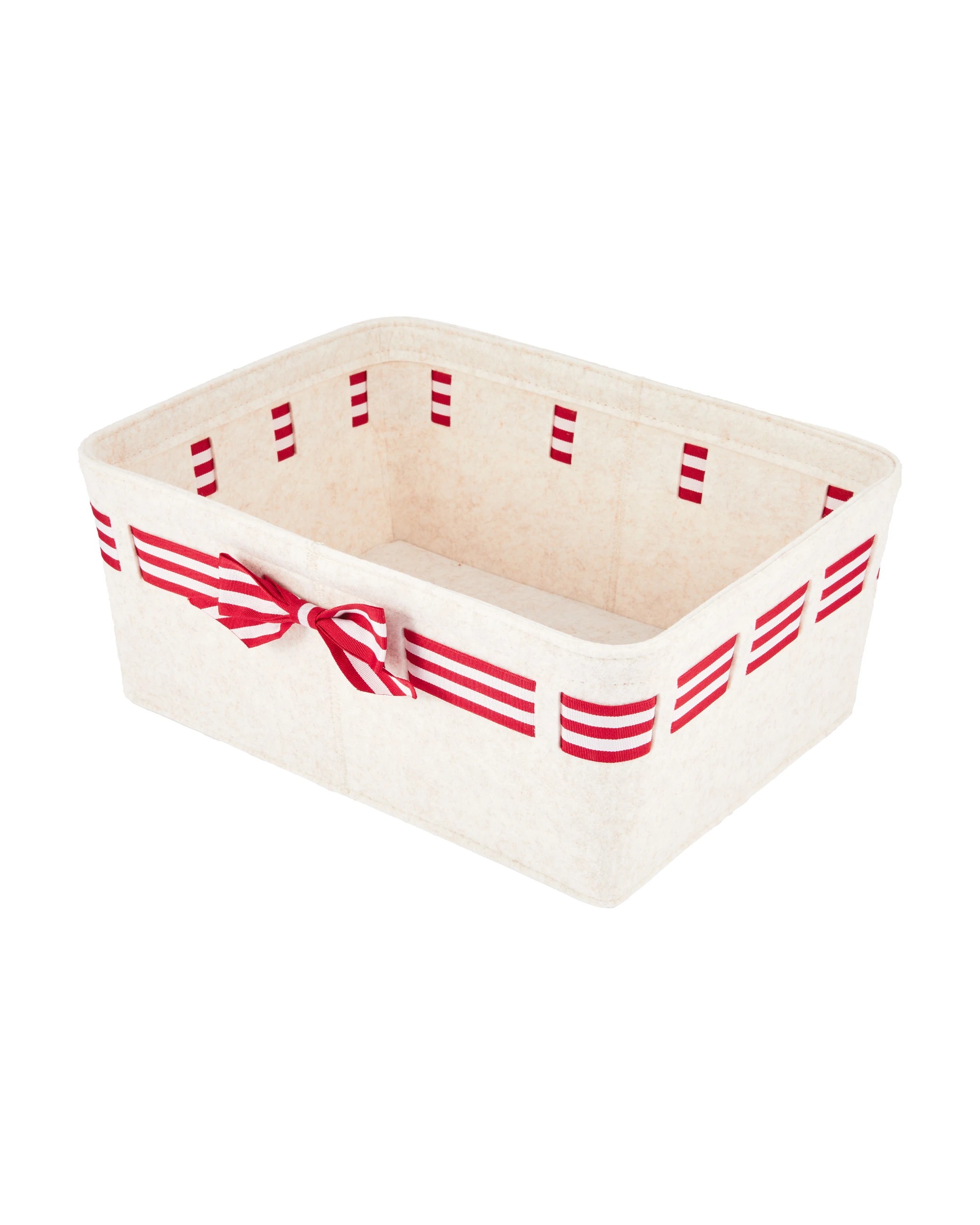 1 Christmas Felt Basket with Bow - Beige, 1 of 5