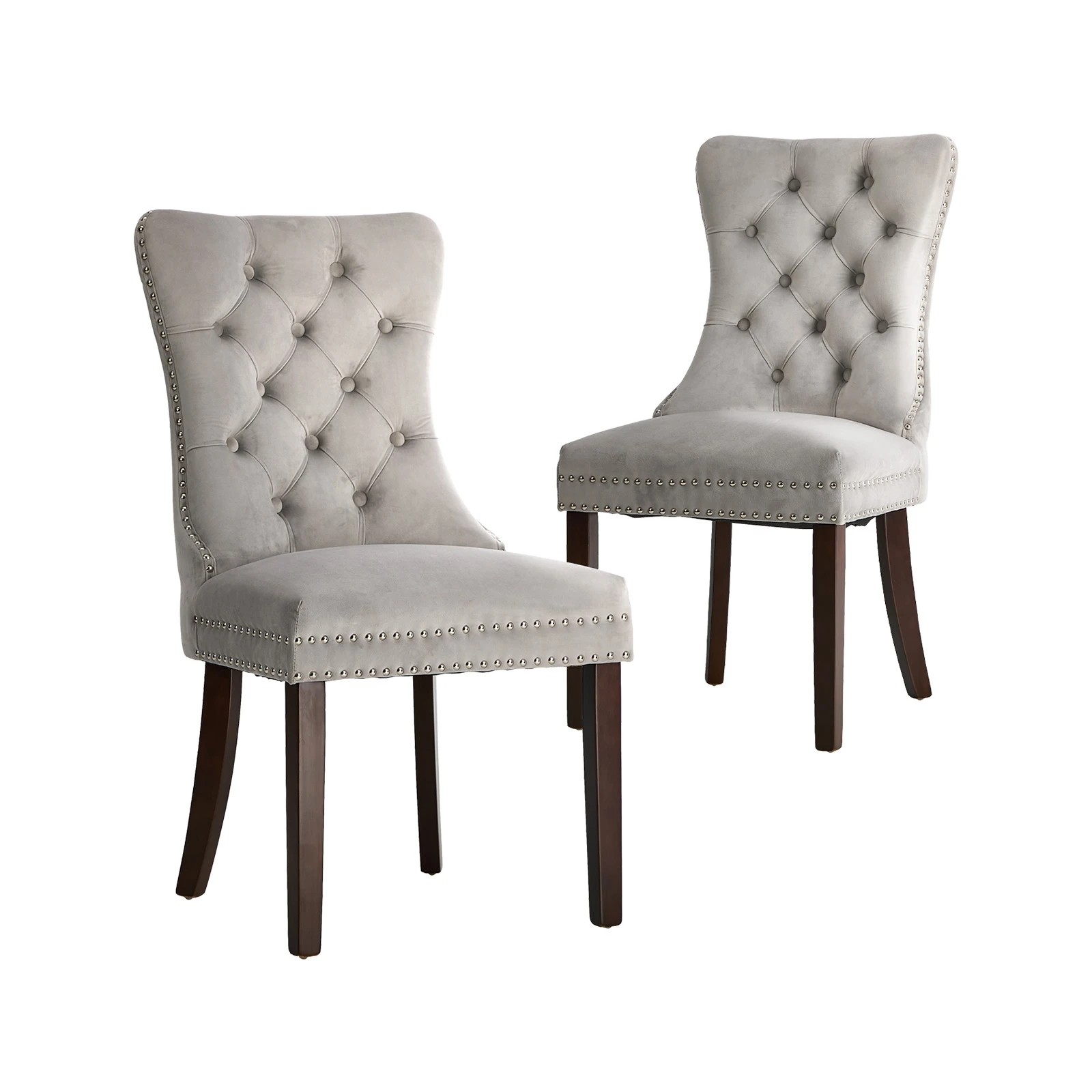 6 Oikiture 2x Velvet Dining Chairs Upholstered French Provincial Tufted Light - Grey, 6 of 10