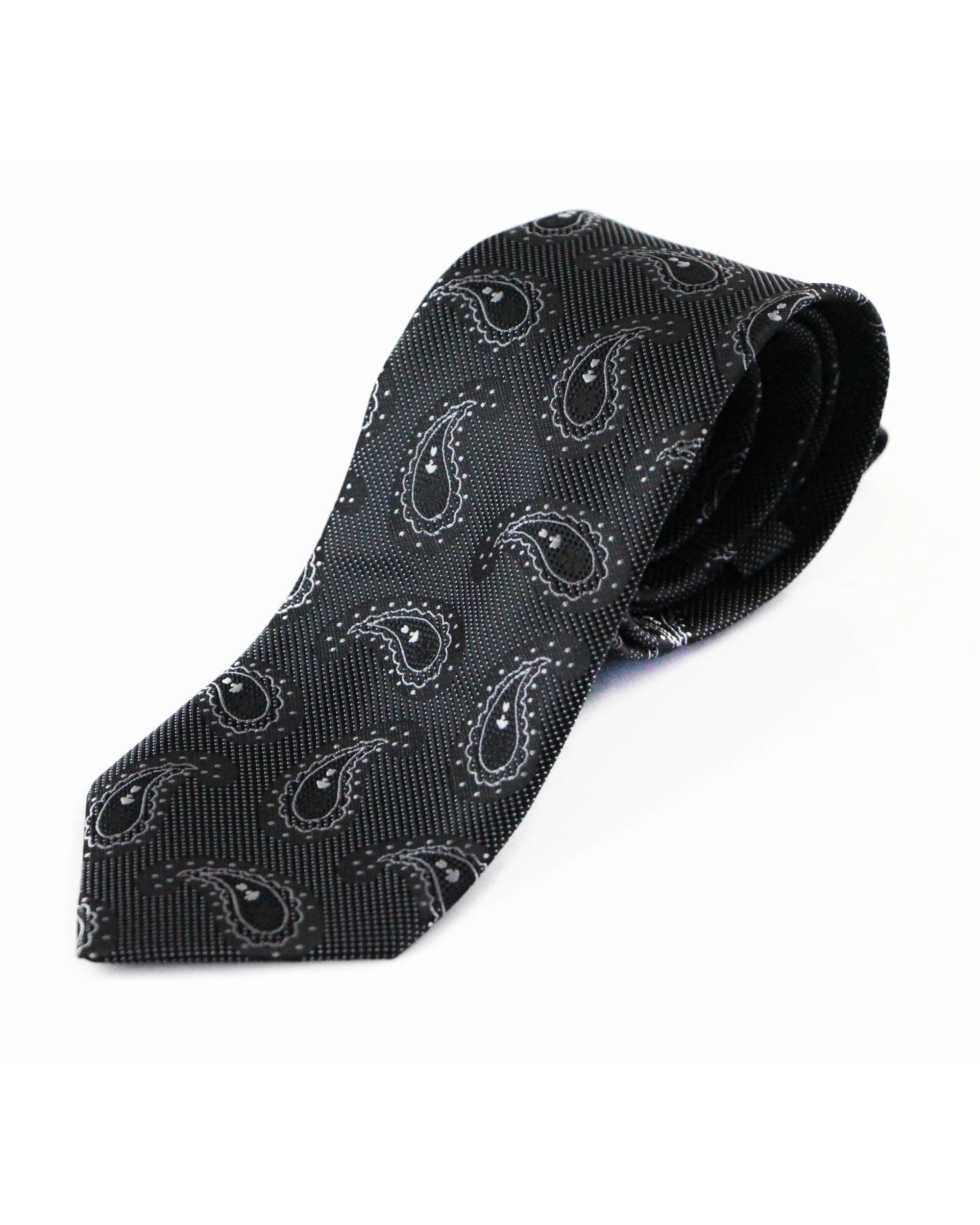 2 Zasel Mens Black, Dark Grey & Grey Floating Paisley Patterned 8cm Neck Tie, 2 of 2