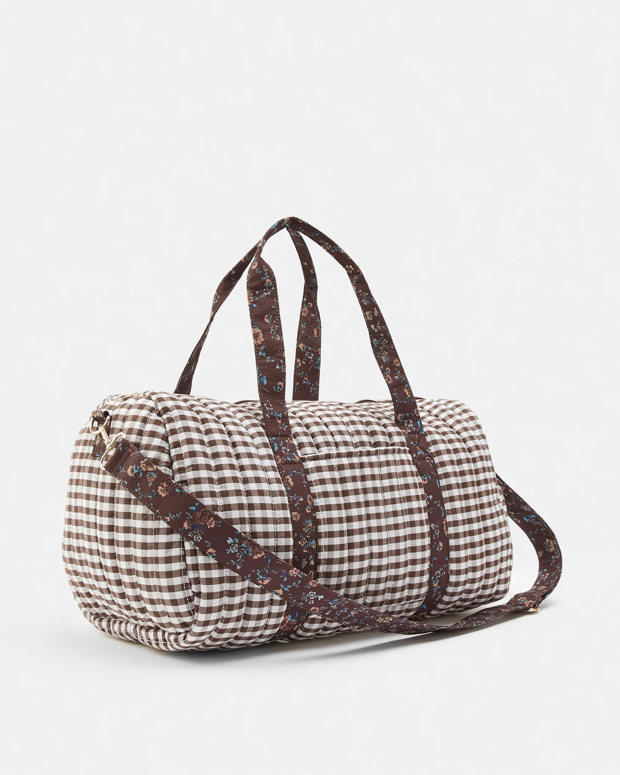 1 Quilted Weekender Bag Choc Ging, 1 of 7