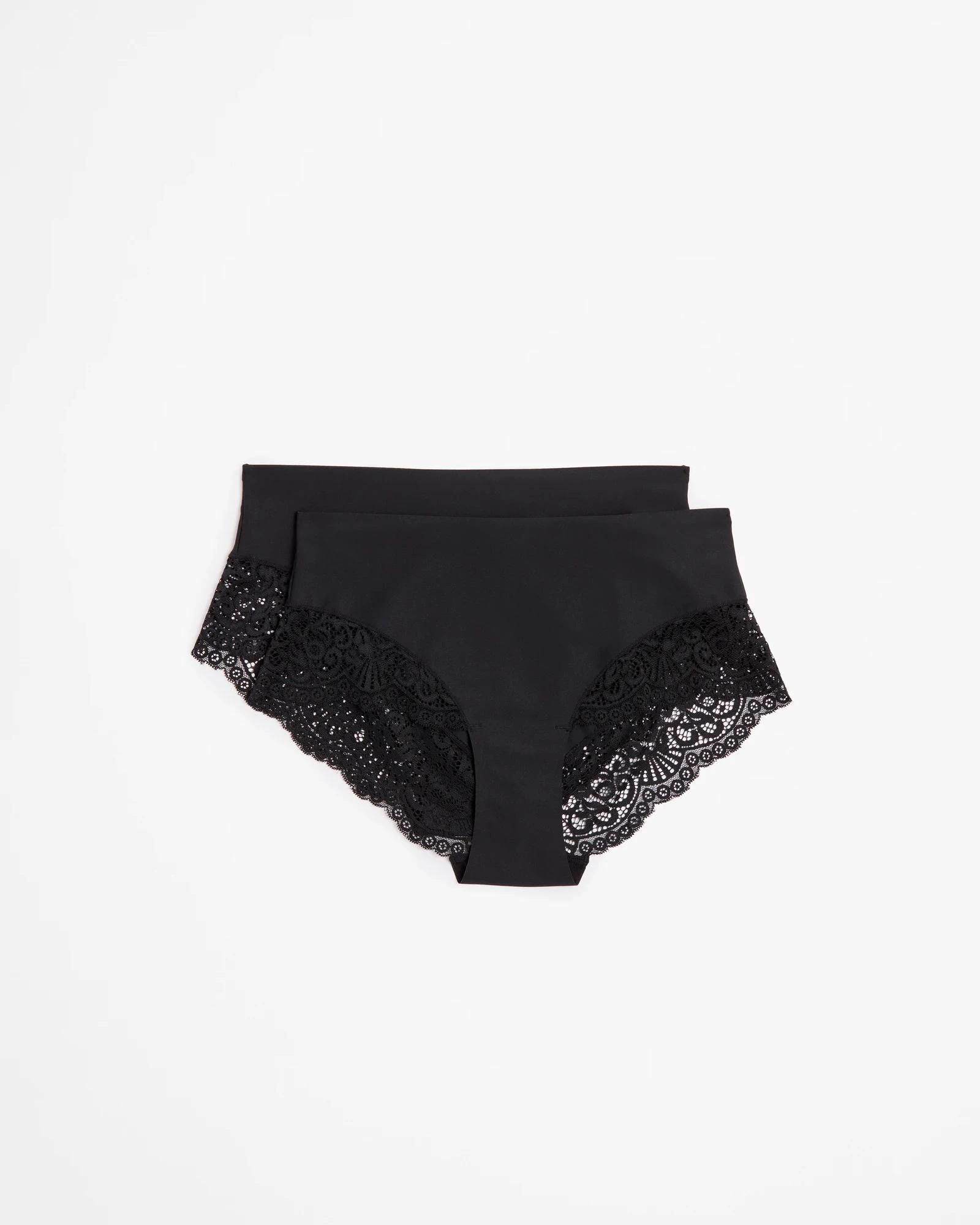 1 Target Woman 2 Pack Smooth Touch Lace Bonded Waist Midi Briefs BLACK, 1 of 4