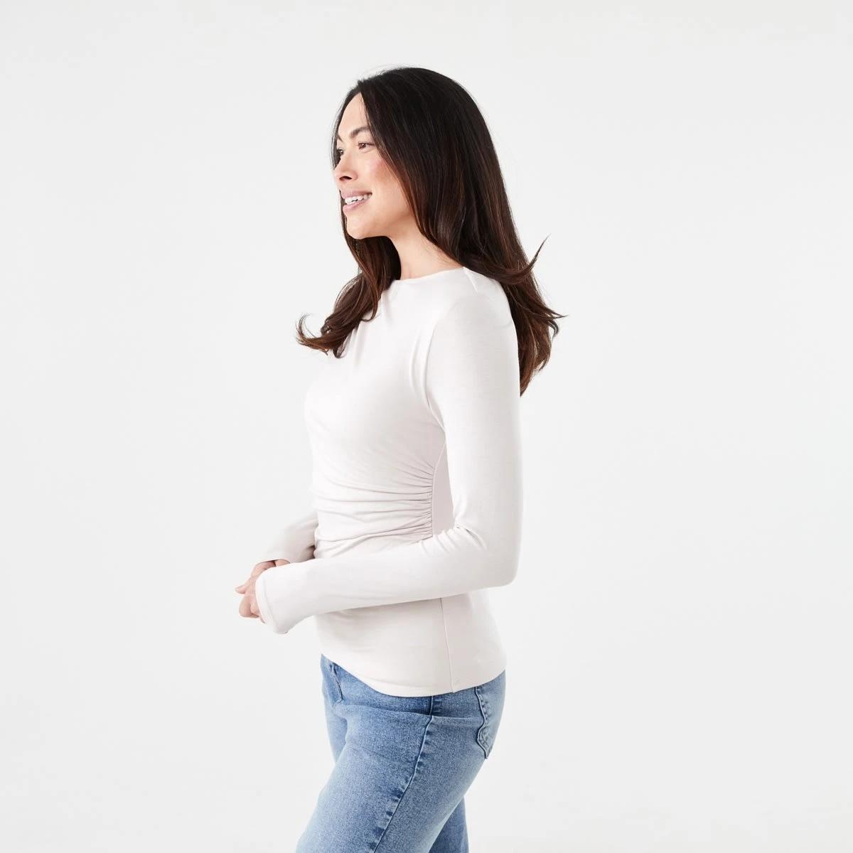 2 Long Sleeve Ruched Shoulder Top Nat Beige, 2 of 6